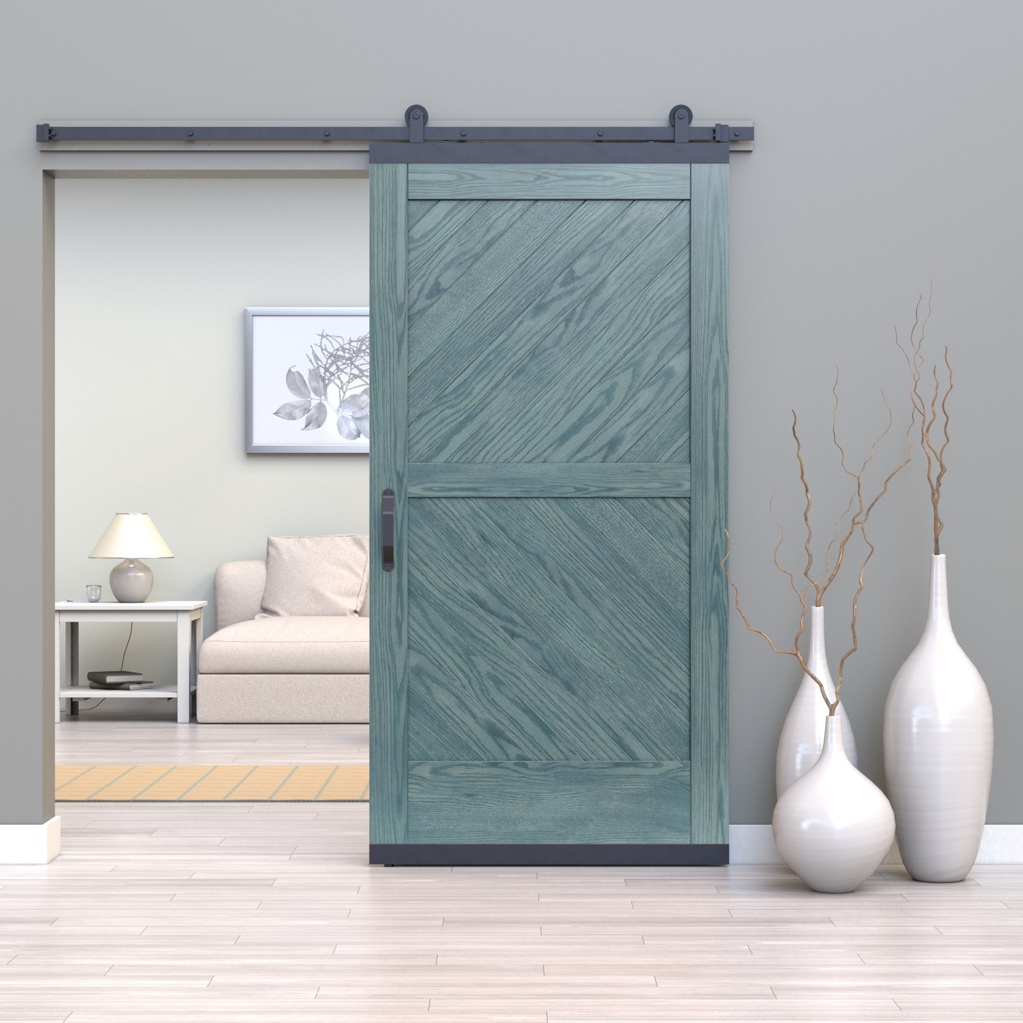 JELD-WEN LOWOLJW248200029 42-in x 96-in Coastal Cool K-frame White oak Wood Solid core Single Barn Door (Hardware Included)