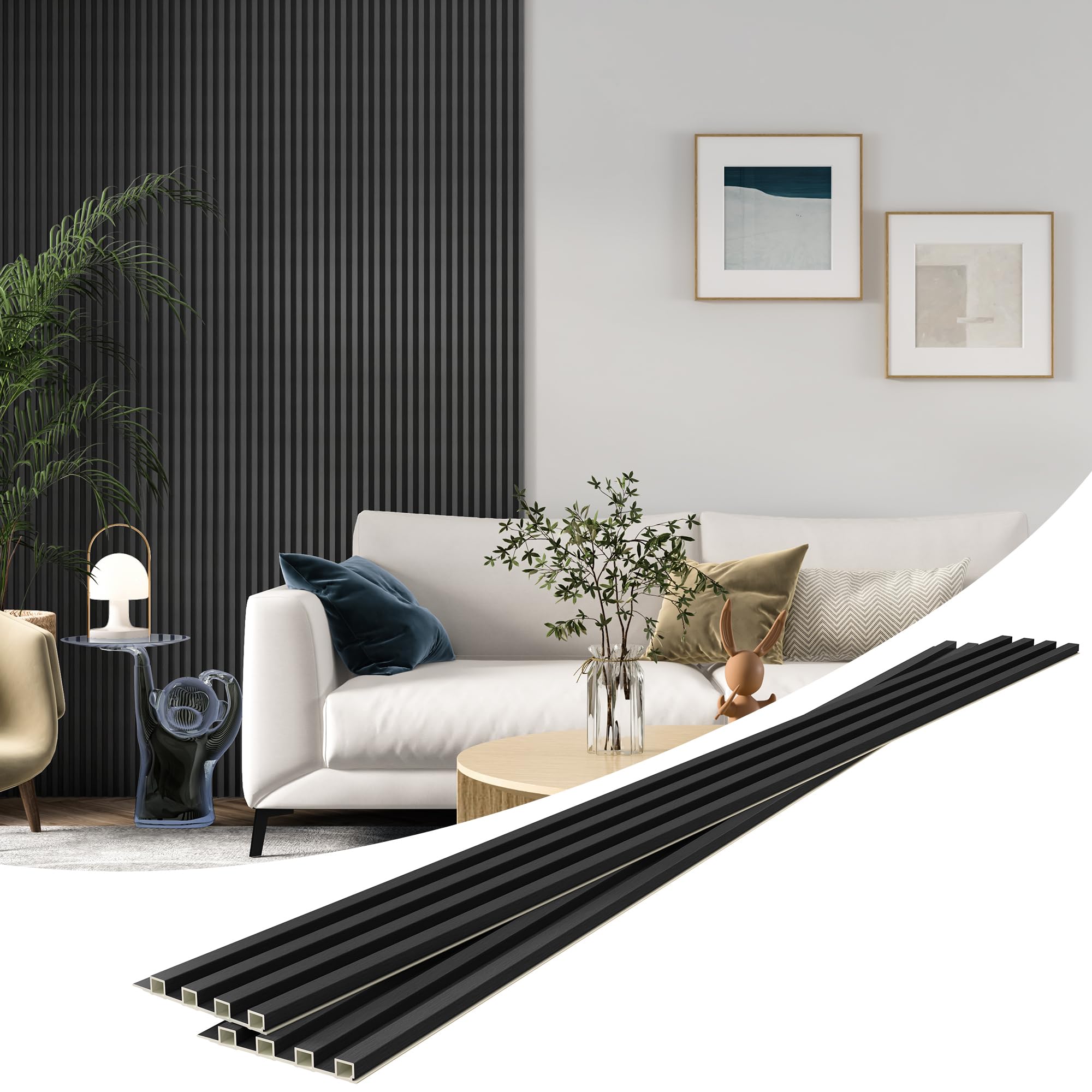 LOVMOR 8 Pack 96 in. Slat Wall Panels WPC Soundproof 3D Wall Panel for Interior Wall Decor in Black #SF-Y-GSB-WPC-B