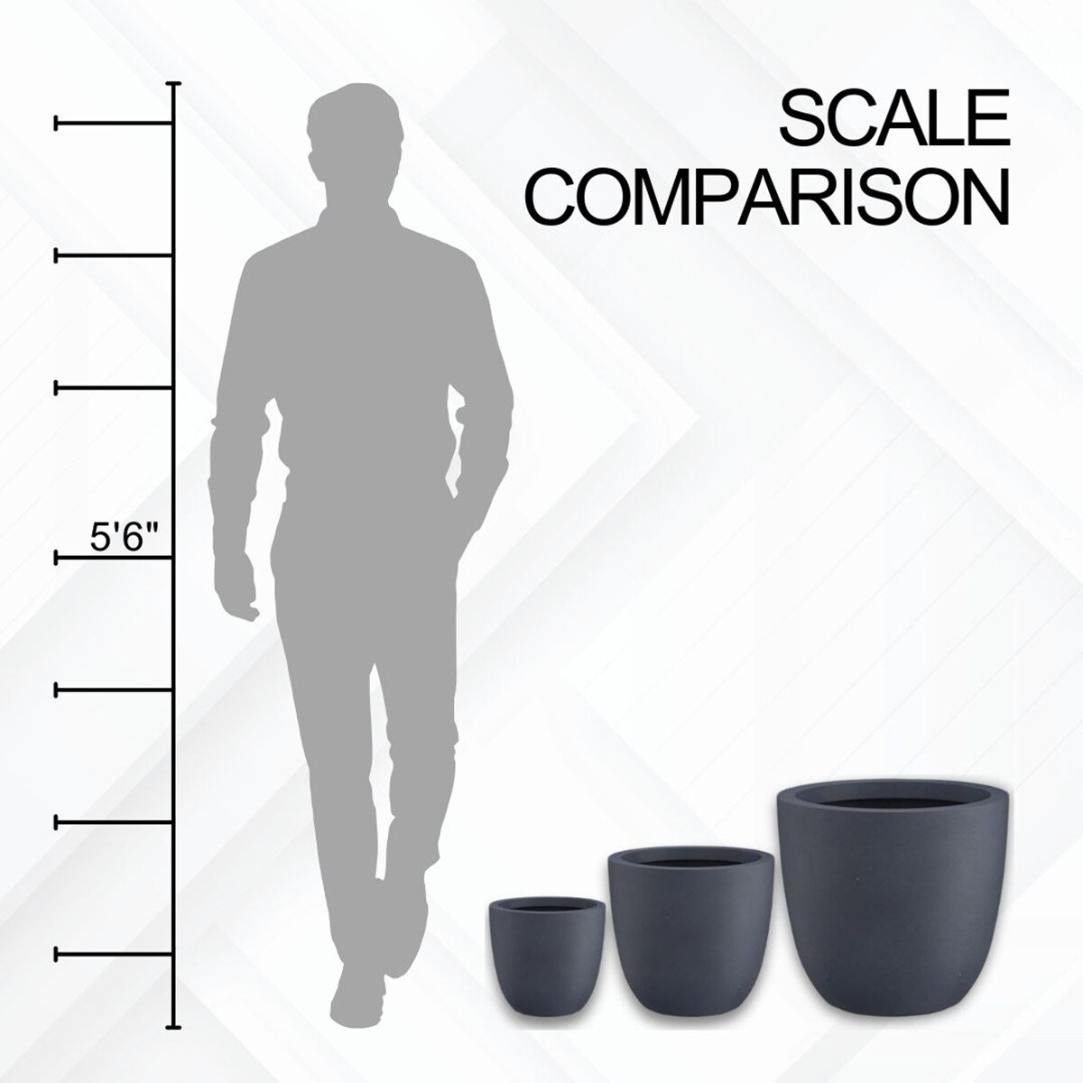 Modern Charcoal Concrete Round Planters, Set of 3