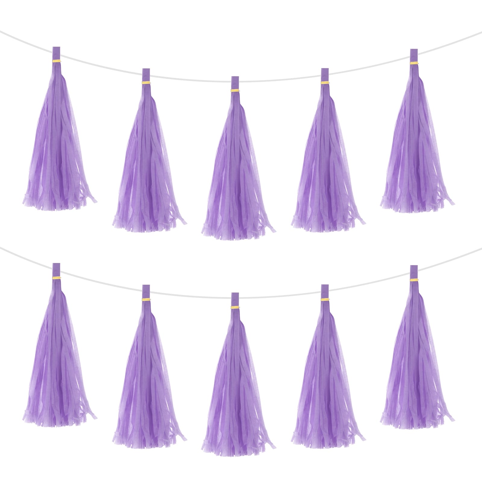 Unique Bargains S25072801UX1356 15Pcs Light Purple Tassel Garland Banner with Rope Tissue Paper Tassels Party DIY Kits for Anniversary Wedding Birthday Party