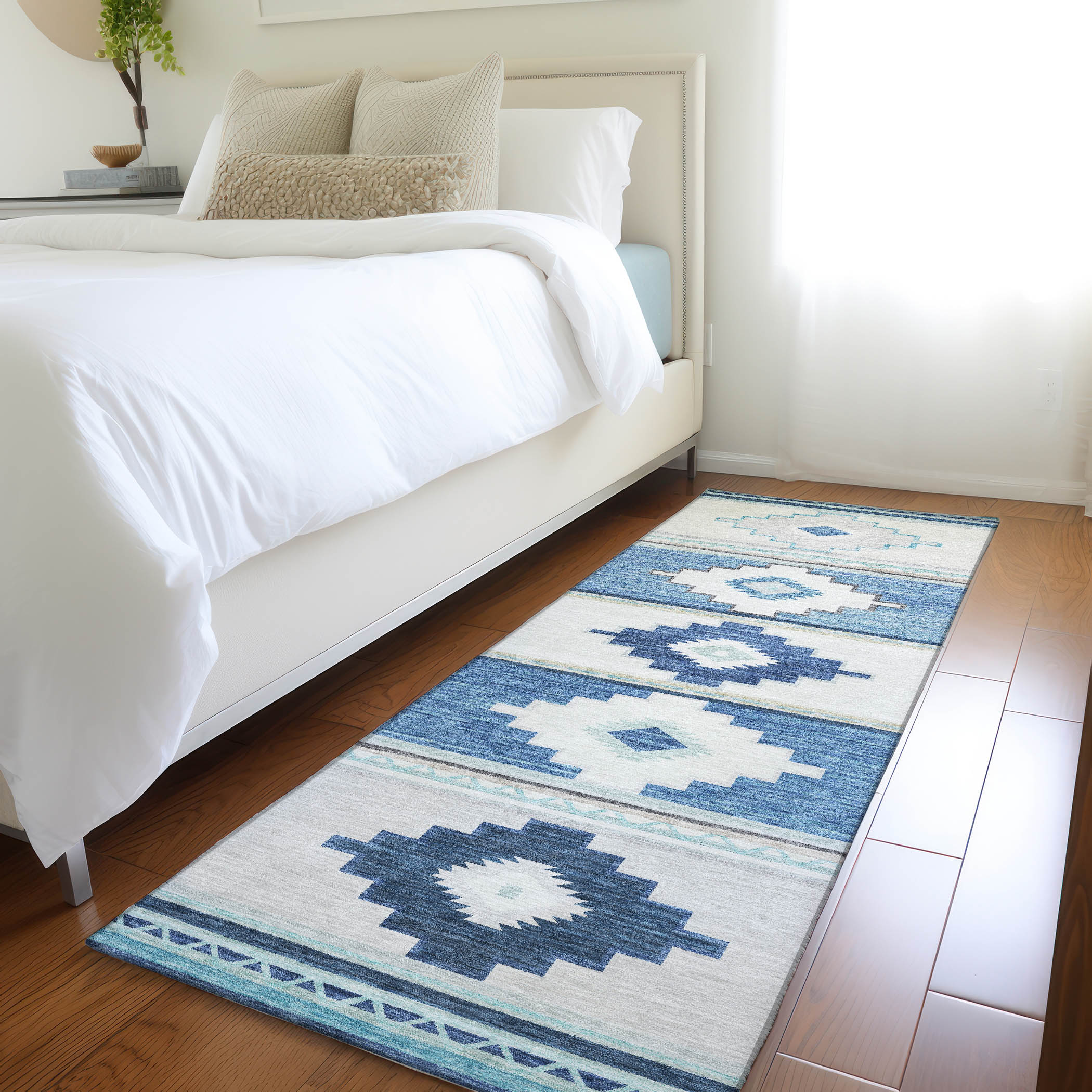 Addison Rugs AMF176BL2X8 Mayfield AMF176BL 2 x 7 (ft) Loomed Polyester Blue Rectangular Indoor Geometric Machine washable Area rug