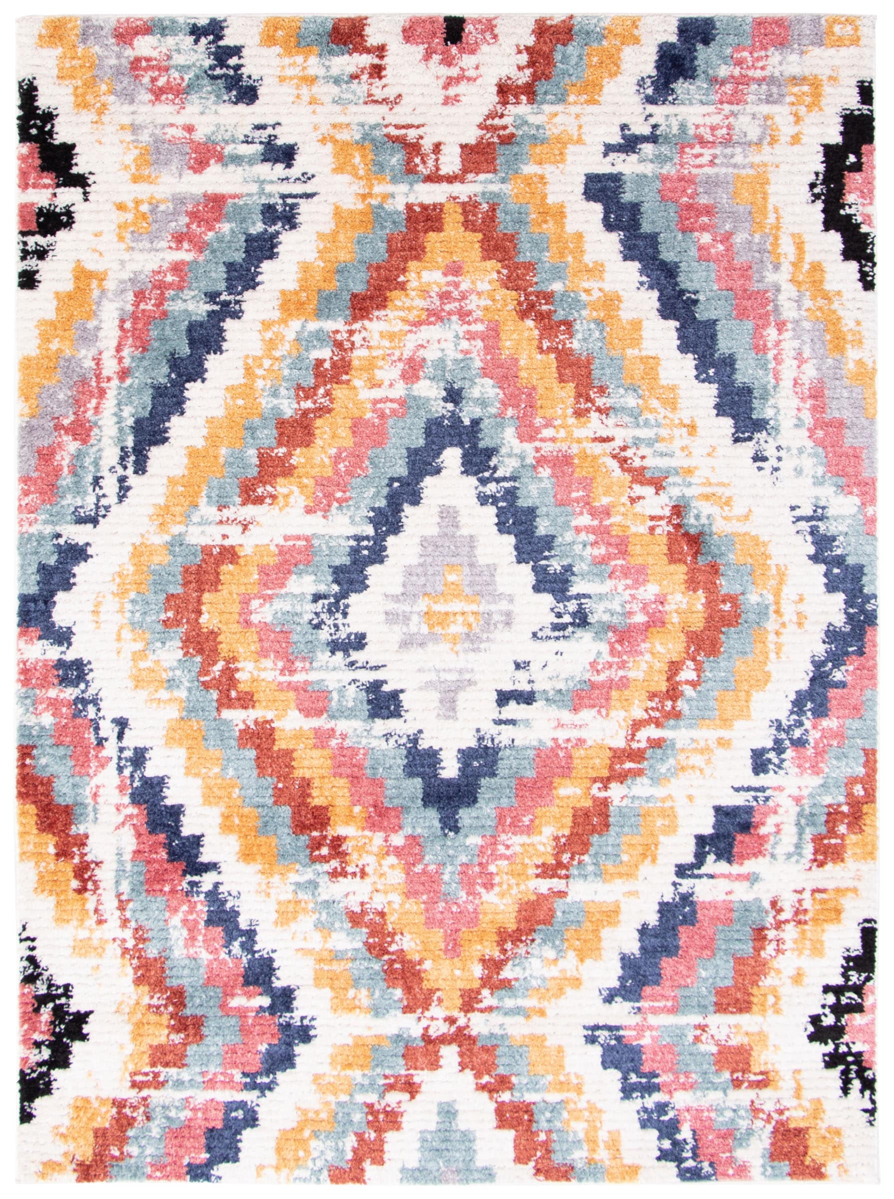 ECARPETGALLERY 358397 5 x 7 (ft) Polyester White Rectangular Indoor Geometric Area rug
