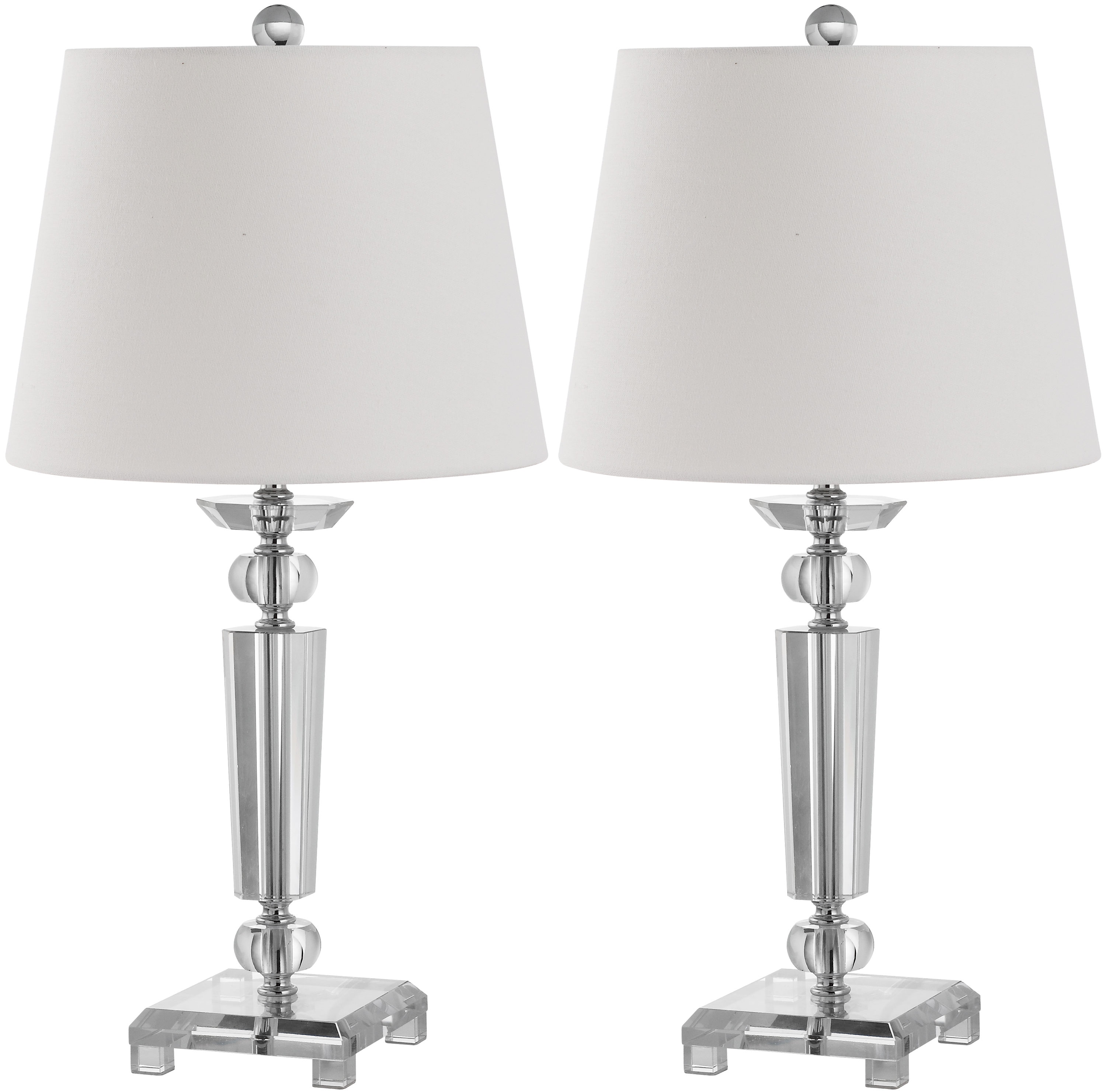 Elegant Crystal Candlestick Table Lamp Set with White Cotton Shade