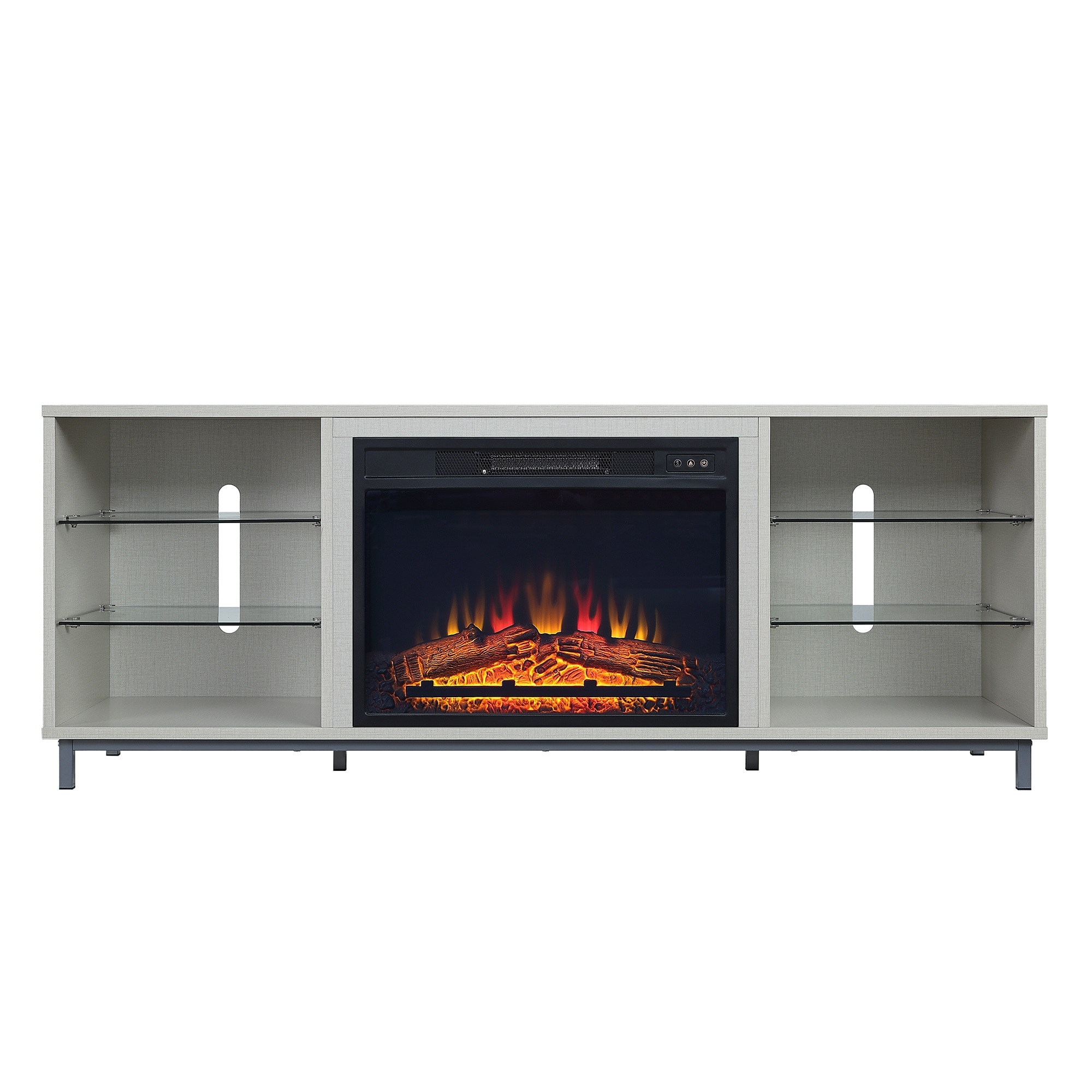 Manhattan Comfort FP4-BG 60-Inches W Beige TV Stand with Fan-forced Flat wall Electric Fireplace with Remote Control Included
