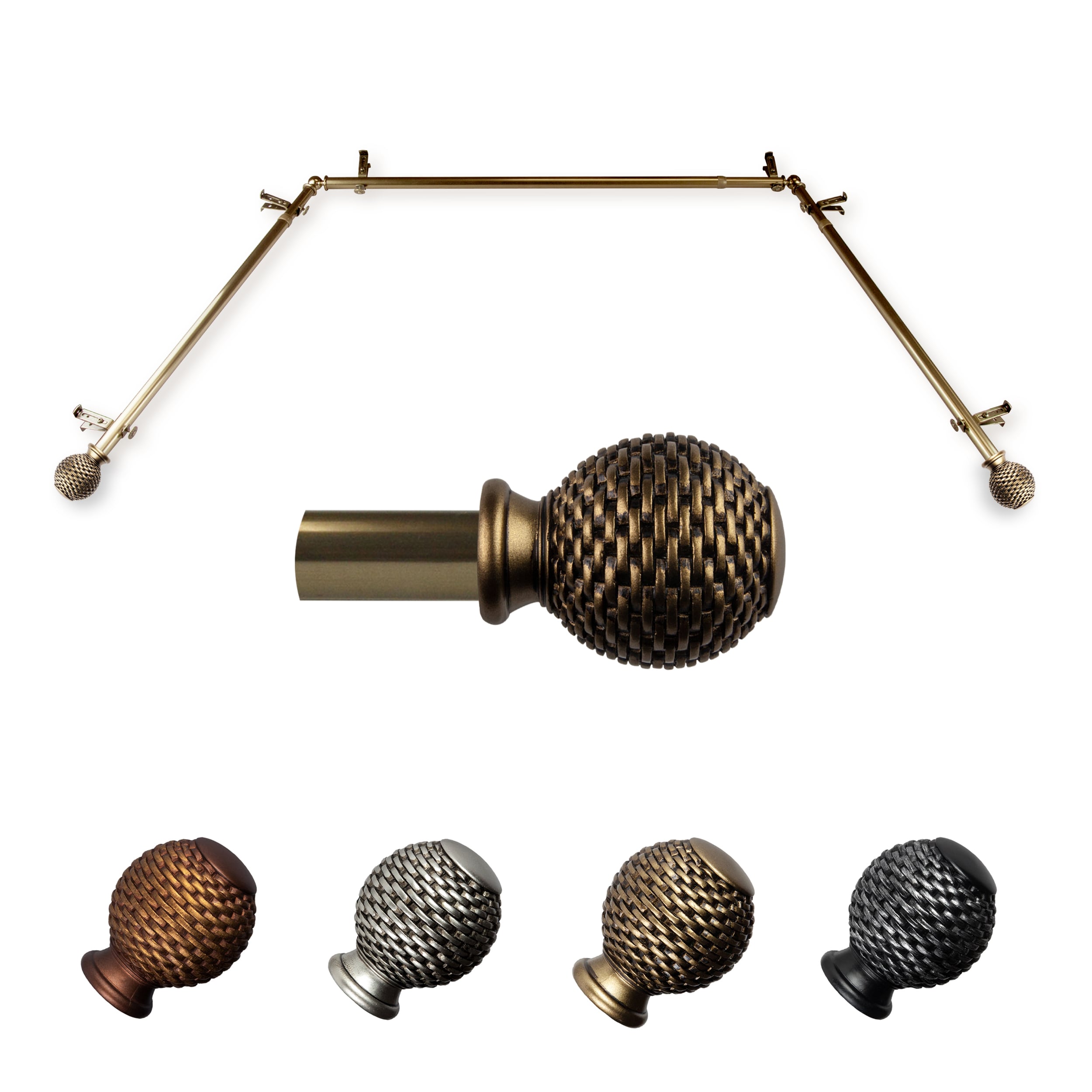 Hart & Harlow L-ABAY-79-4 Orion 13/16-in 38-in to 72-in Antique brass Steel Bay window curtain rod with Finials