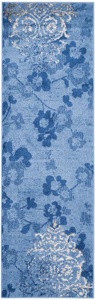 Safavieh ADR114F-212 Adirondack Serene 2 x 12 (ft) Loomed Polypropylene Light Blue/Dark Blue Rectangular Indoor Damask Coastal Runner rug