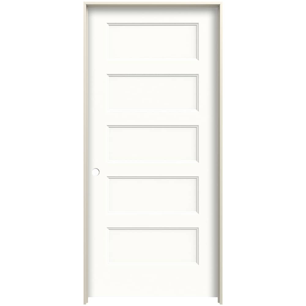 JELD-WEN 24-in x 80-in Modern White Hollow Core 5-panel Equal Right Hand Smooth Prefinished Molded Composite Flat Jamb Single Prehung Interior Door -  LOWOLJW226200011