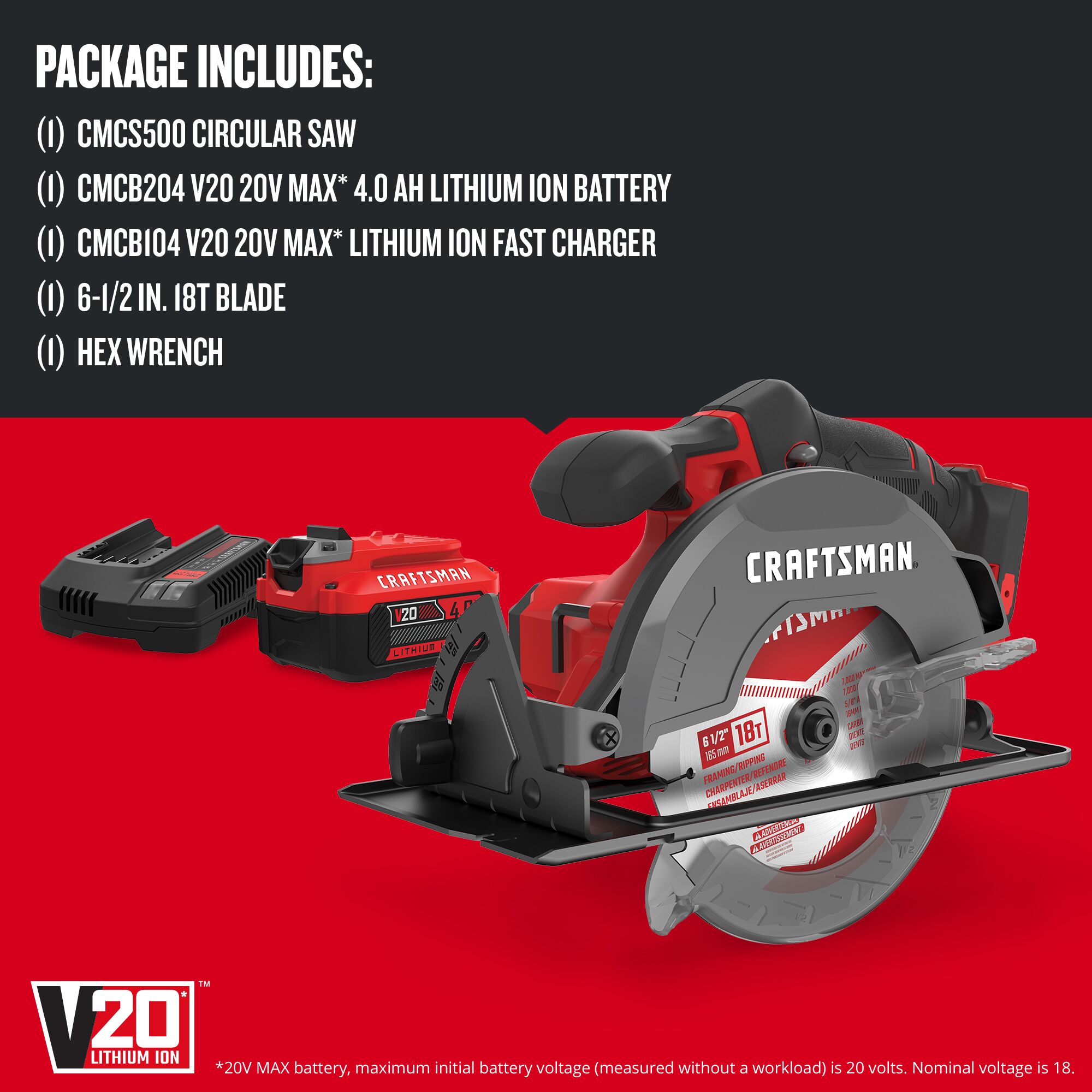 CRAFTSMAN V20 20-volt Max 6-1/2-in Cordless Circular Saw Kit (1-Battery   Charger Included) in the Circular Saws department at
