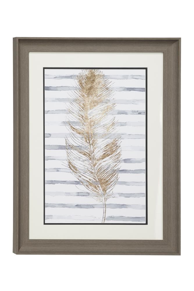 Grayson Lane 87784 Eclectic Decor Metallic Brown Feather Print with Stripes in Rectangular Brown Wood Frame Brown Framed 23.5-Inches H x 17.5-Inches W Novelty Painting