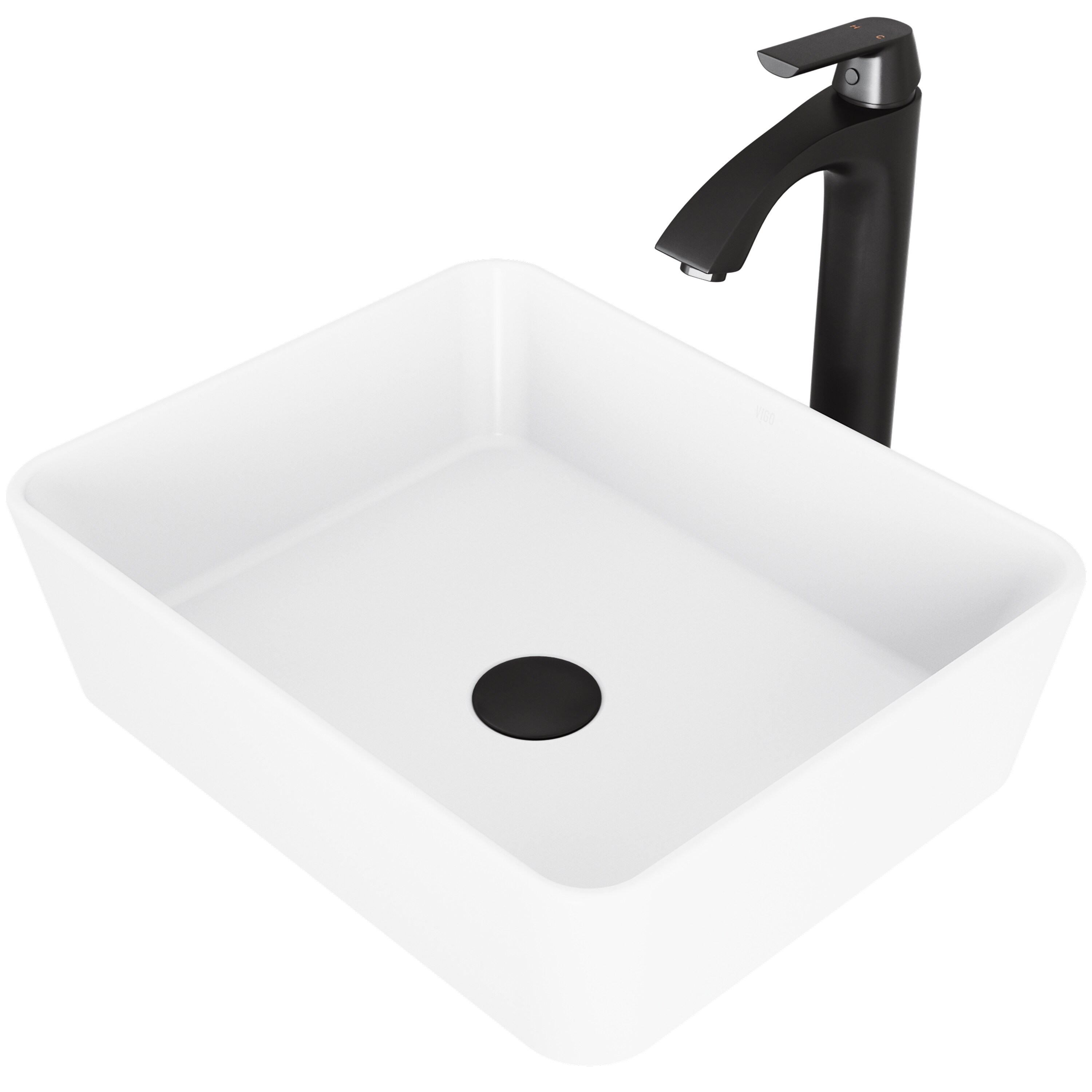 VIGO VGT1150 Vessel sink Matte White Matte Stone Vessel Rectangular Modern Bathroom Sink with Faucet and Drain Included (17.75-in x 14.375-in)