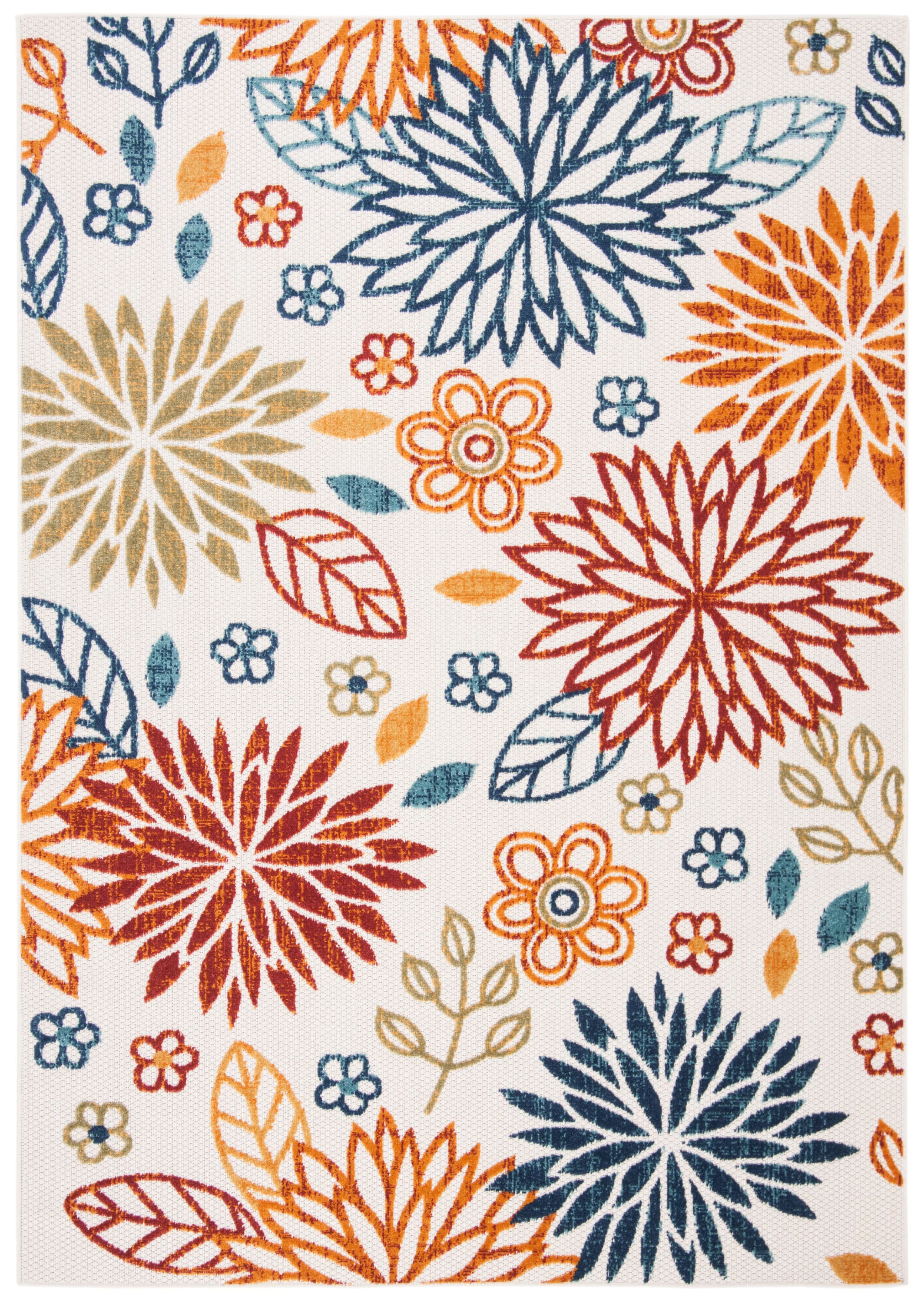 Cream and Red Floral 2' x 4' Synthetic Indoor/Outdoor Rug