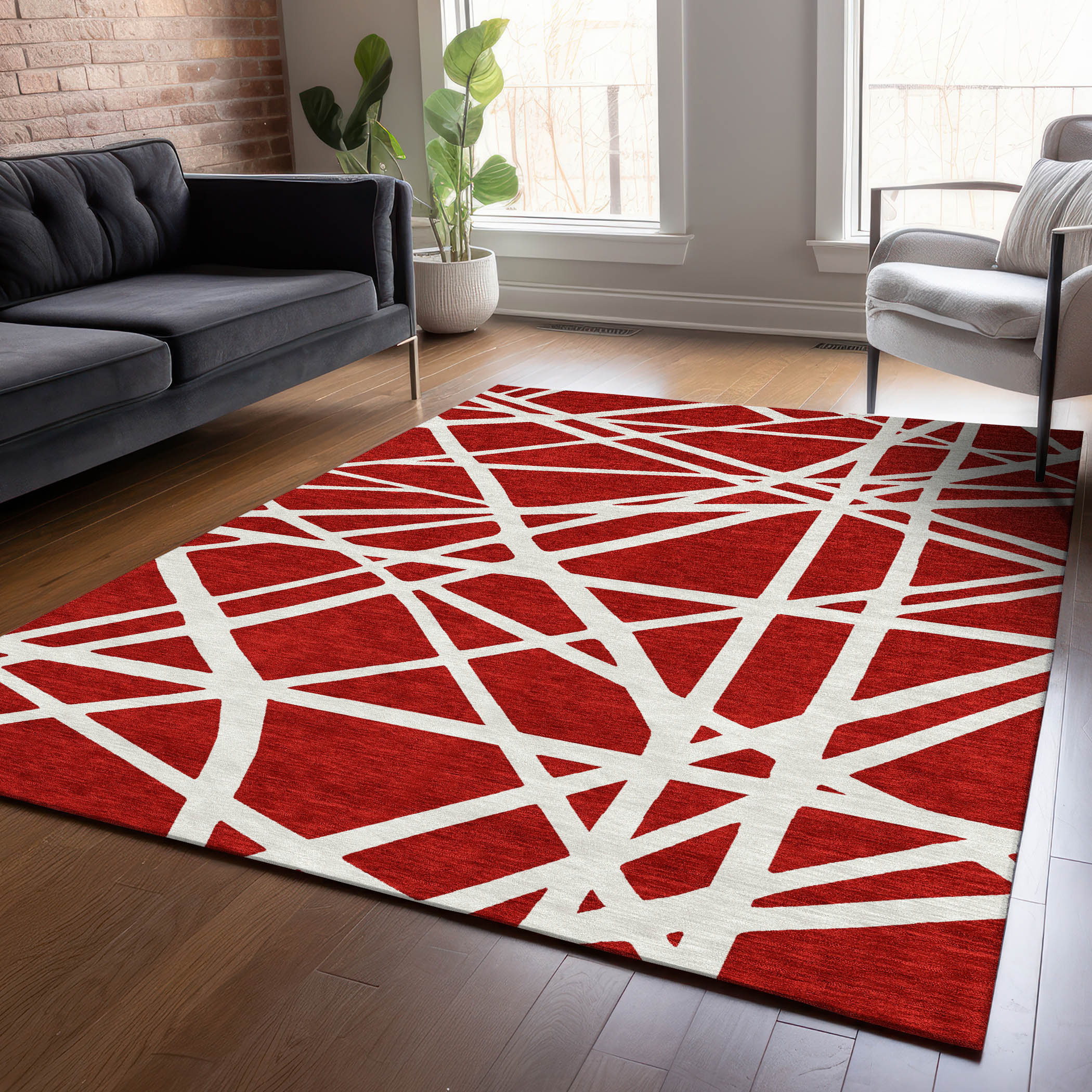 Addison Rugs ACN1040RD3X5 Chantille ACN1040RD 3 x 5 (ft) Polyester Red Rectangular Indoor/Outdoor Geometric Machine washable Area rug
