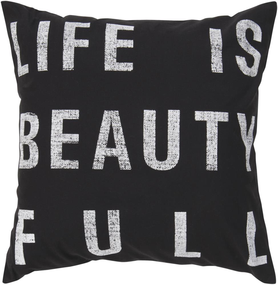 Surya ST082-1818D Typography 18-in x 18-in Black Square Indoor Decorative Pillow