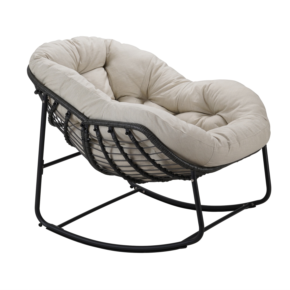 Runesay QCPATIO-11 Rocking Chair Wicker Dark Gray Metal Frame Rocking Chair with Off-white Cushioned Seat