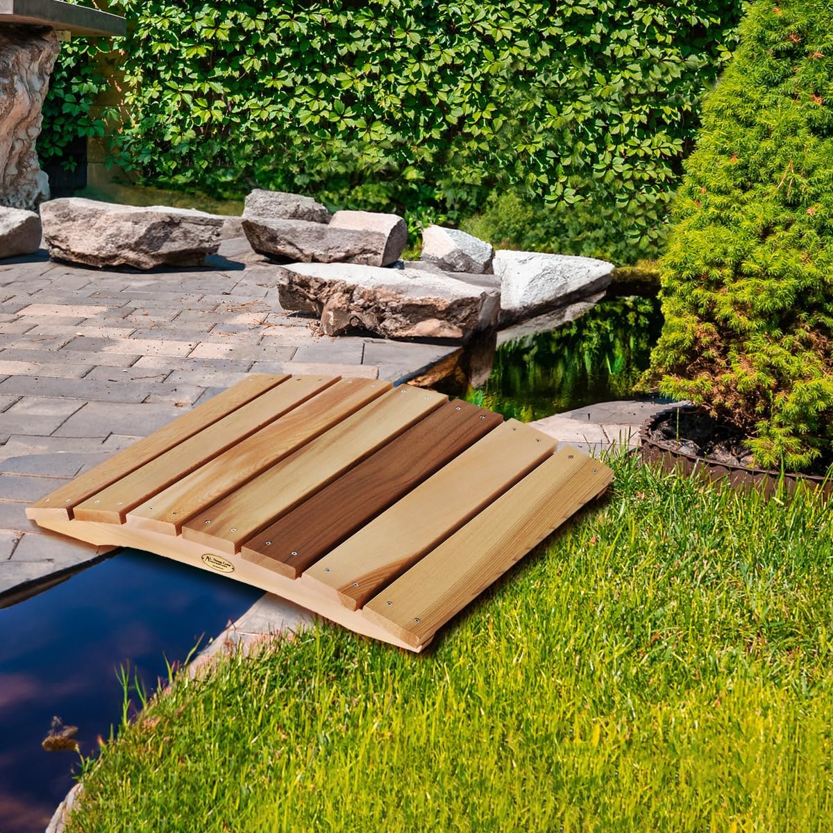 2-Ft Beige Cedar Wood Garden Bridge