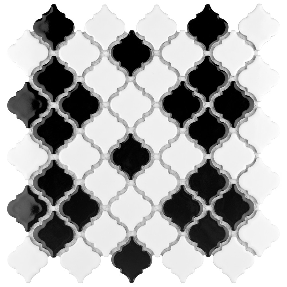 Affinity Tile FKOLTRX1 Hudson Tangier Black and White Mimos 12-in x 13-in Glossy Porcelain Stone Look Arabesque Mosaic Floor and Wall Tile (11-sq. ft/ Carton)