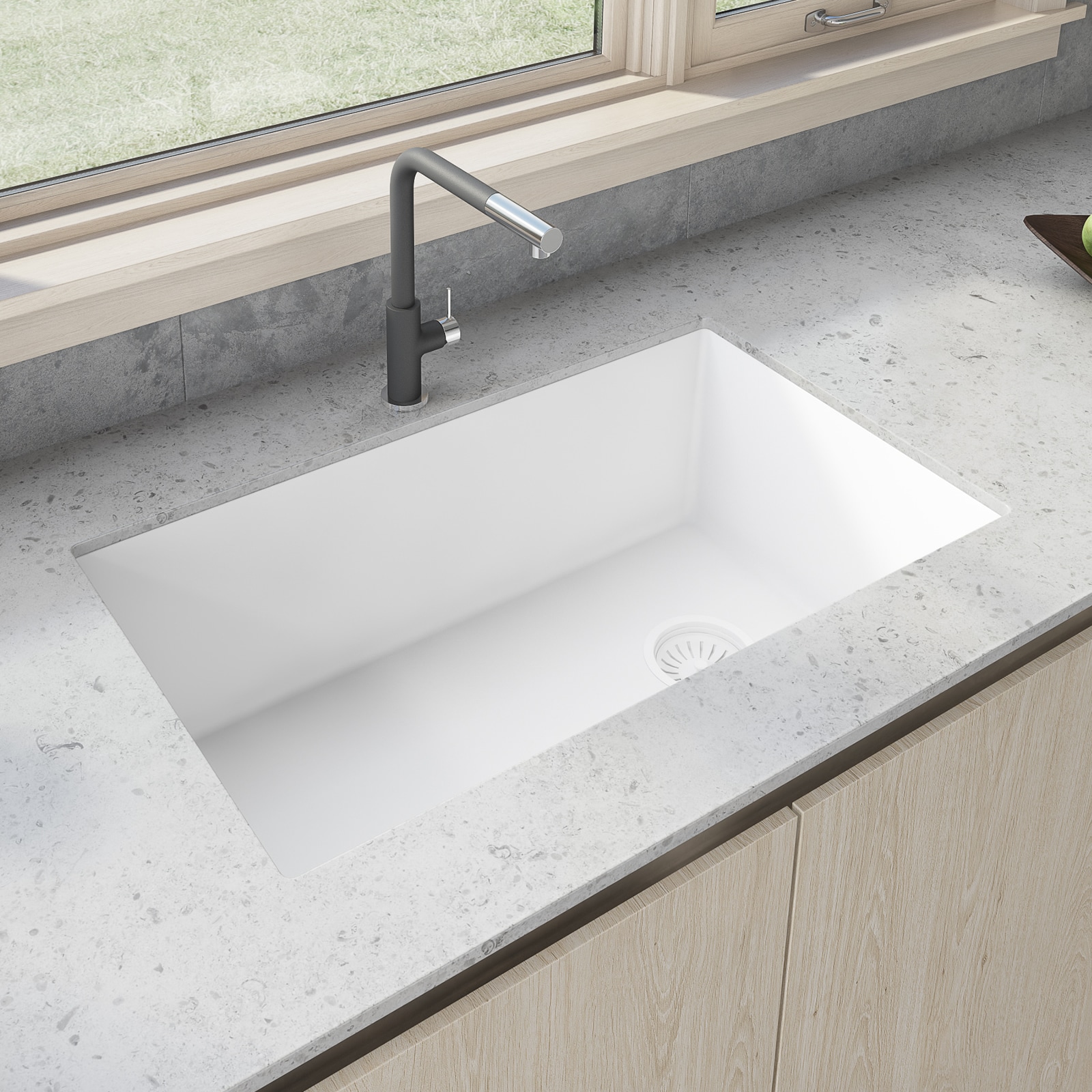 white granite sink with drainer        <h3 class=