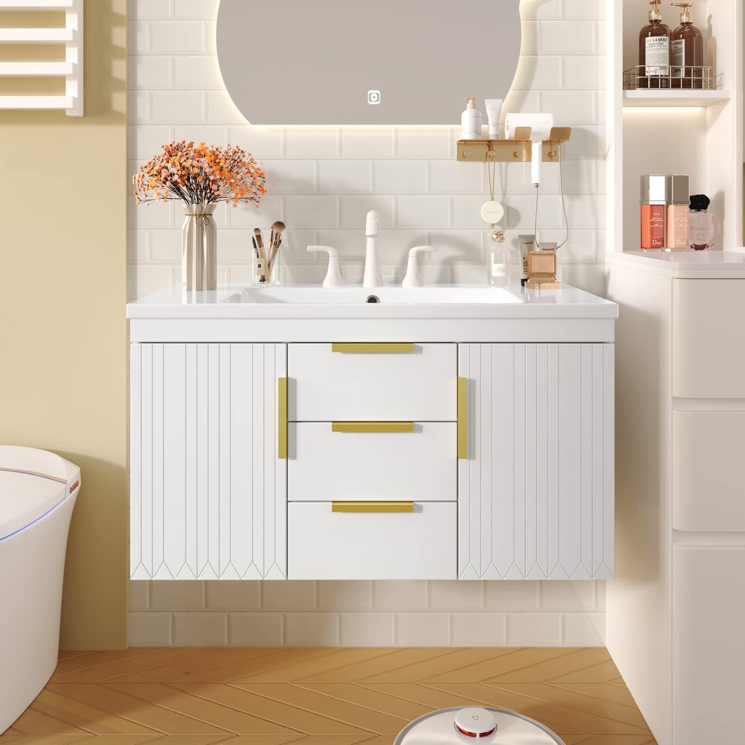 OGETFUUR 36-in White Wall Mounted Bathroom Vanity with Sink for Bathroom