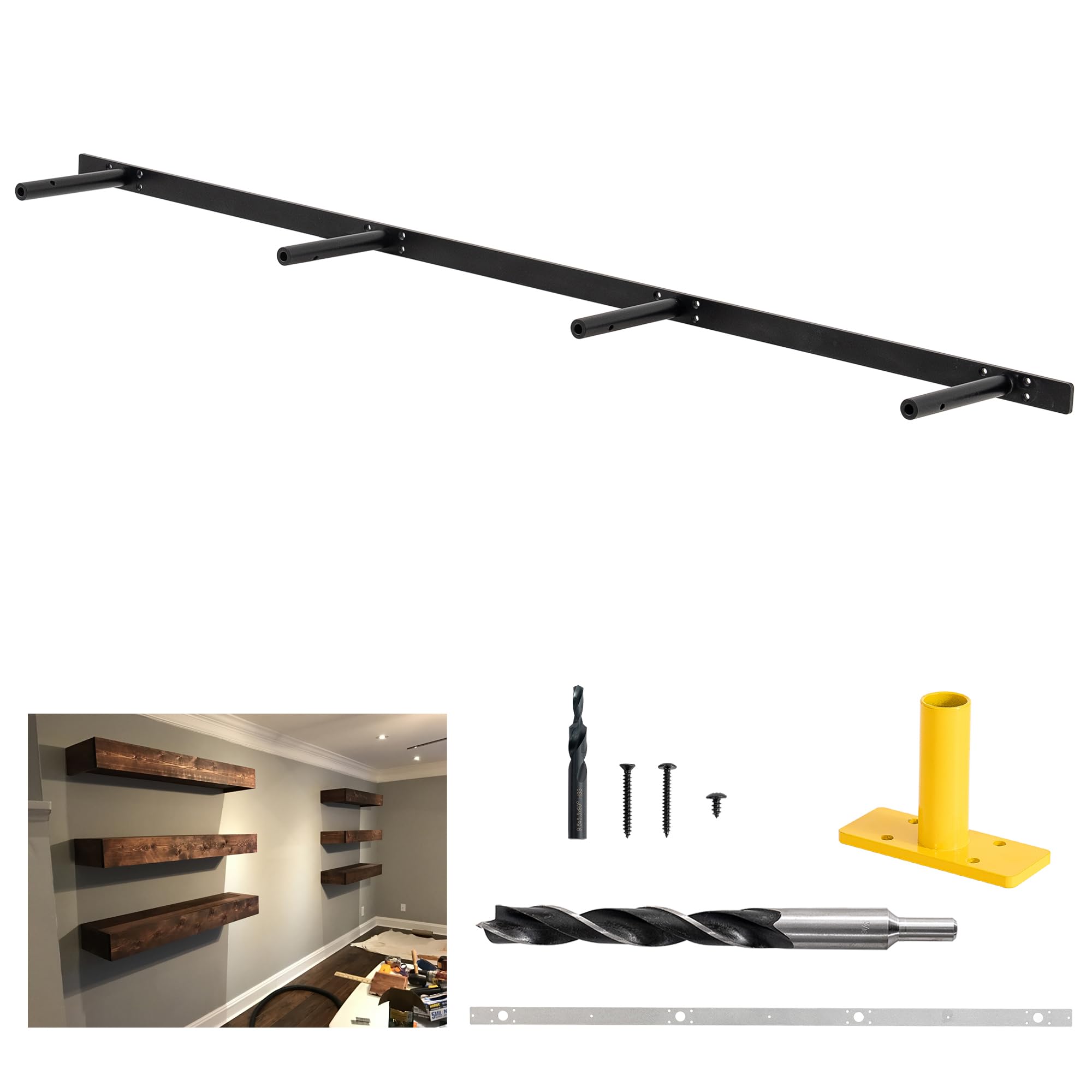 Lukvuzo  Heavy Duty Floating Shelf Bracket 53 Inch Invisible Support for Mantel and Shelving Max Load 200 lbs Stud Mount Alloy Metal Matte Black