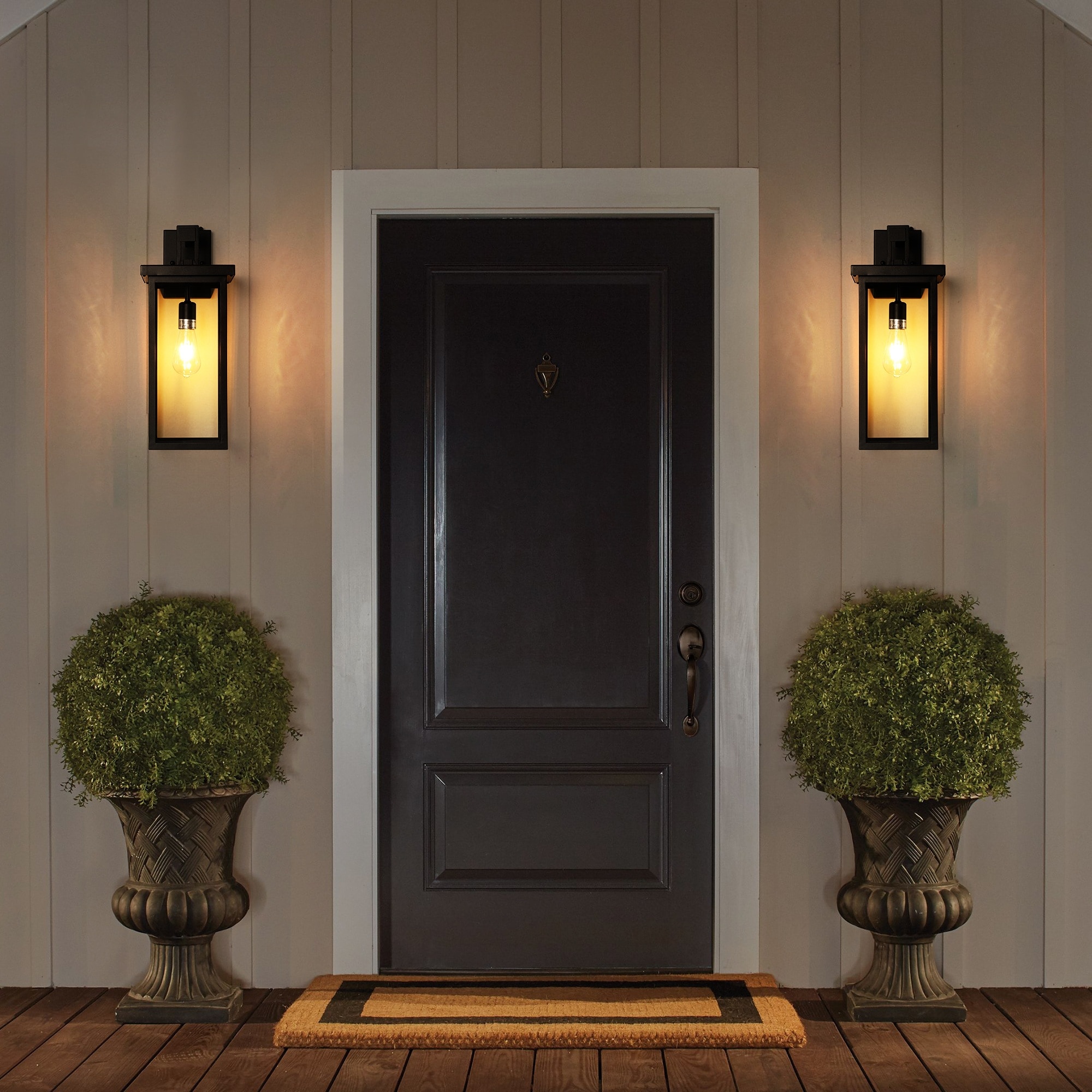 Cenadinz 20 H Set of 2 Modern Outdoor Wall Lanterns with Black Metal Frame and Clear Glass Ambient Light Sensors Weatherproof Wall Sconces for Porch Garage  or Entryway Lighting  E26 Bulb Compatible