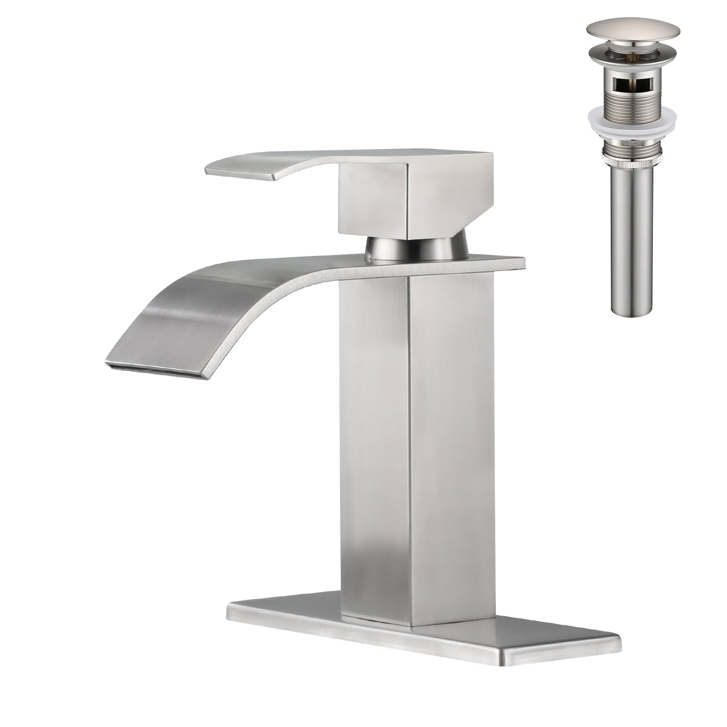 LUXEYARD - Waterfall Spout Bathroom Sink Single Handle Faucet with Pop-Up Drain with Overflow