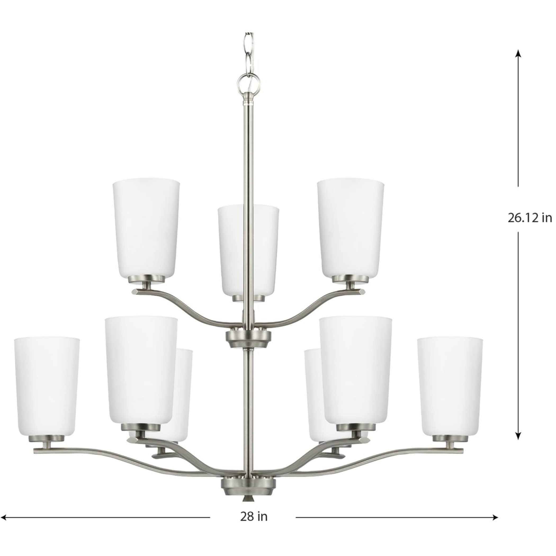 Adley Brushed Nickel Double-Tiered 9-Light Chandelier with Etched Glass Shades