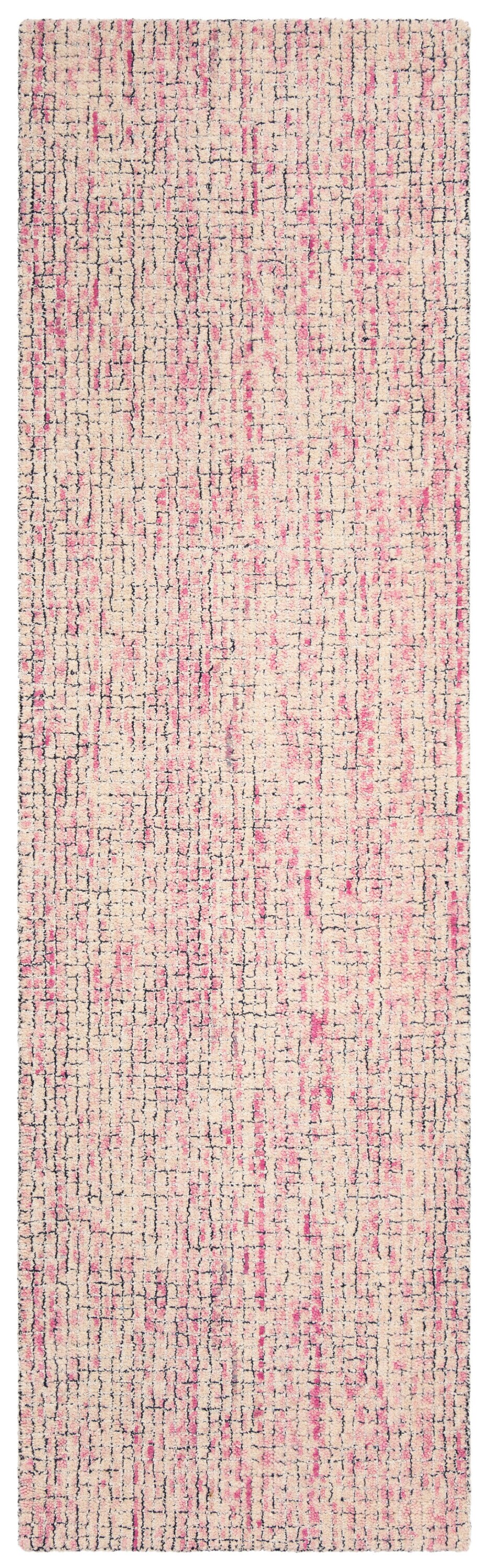 Ivory and Pink 2'3" x 8' Handmade Wool Tufted Abstract Rug