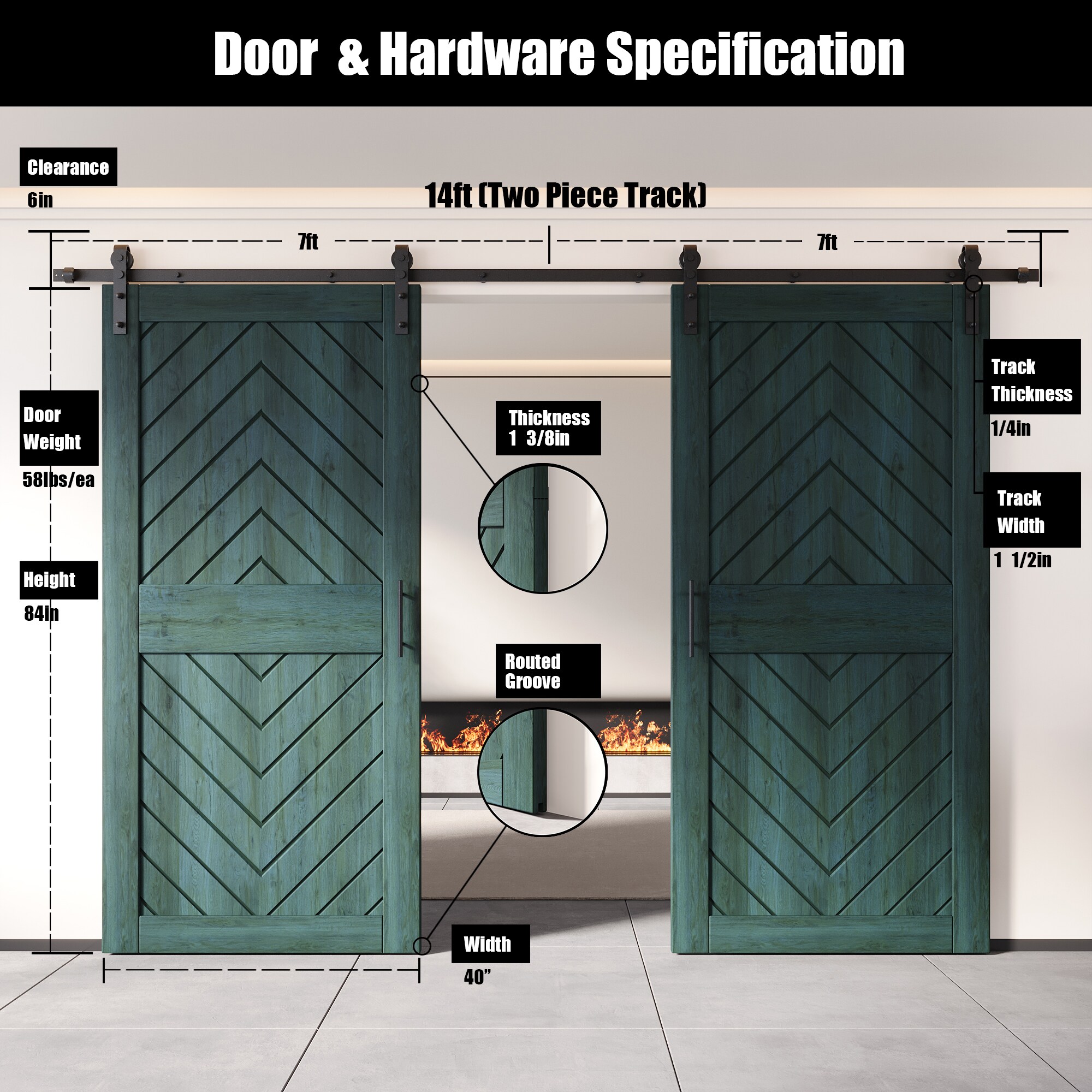 HOMACER YT2H168C-JT2-4084-RP Barn-Doors - View #2