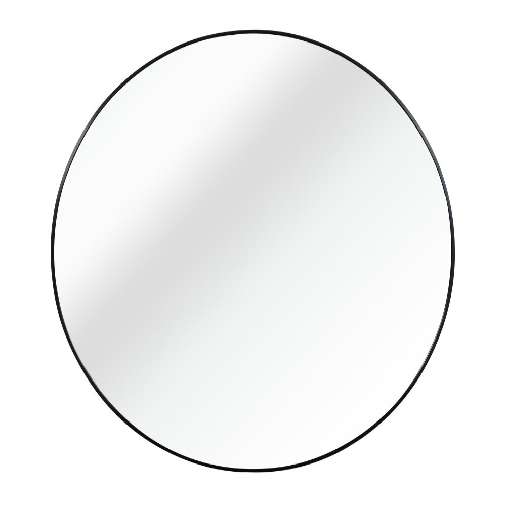 LuckByte 32 in W x 32 in. H Black Metal Brushed Framed Round Wall Mounted Artsy Mirror Decor Mirror