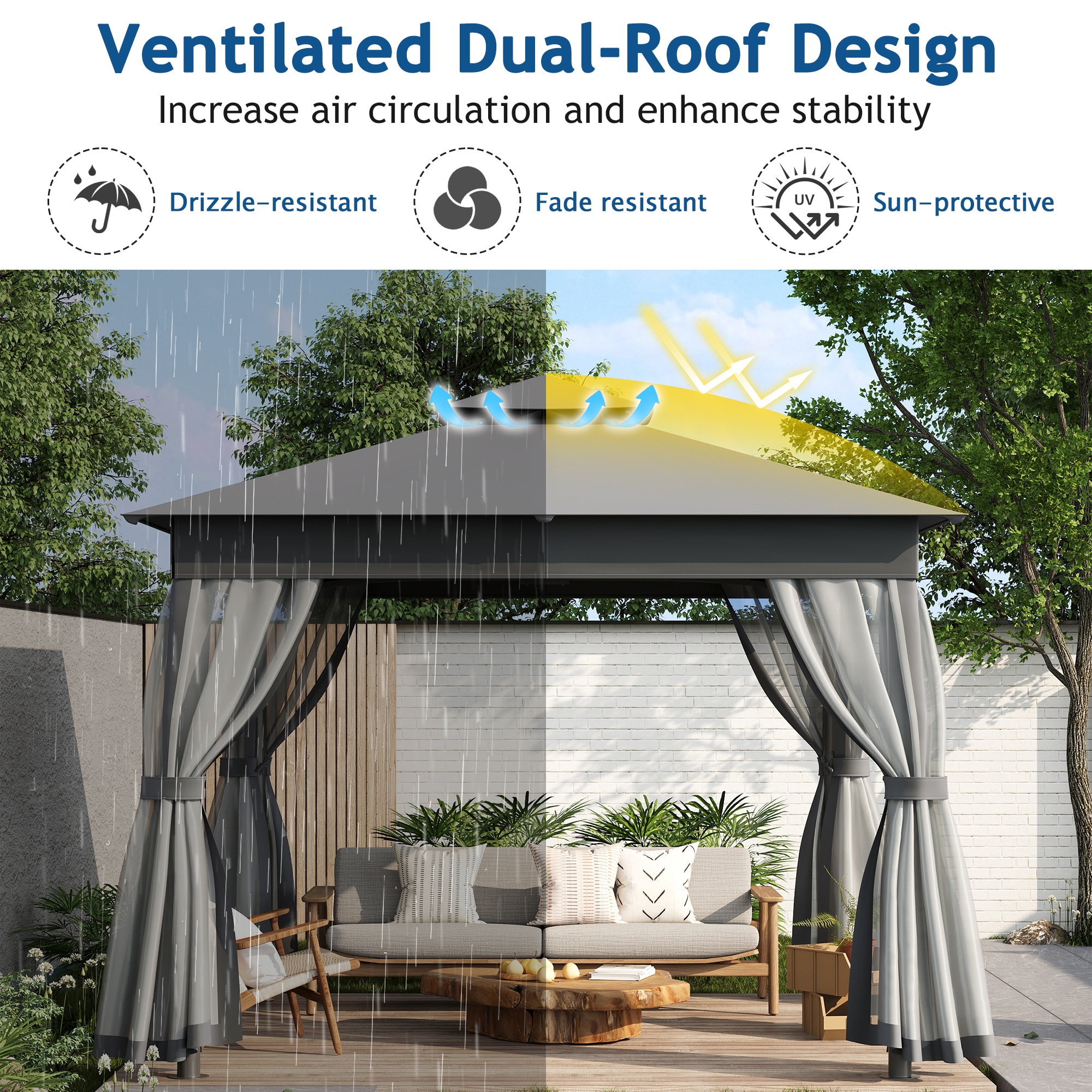 SINOFURN SYB740012WT Wood-Resin-Gazebos - View #12