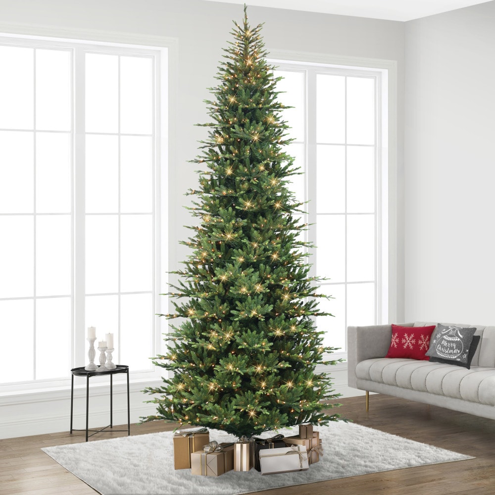 Puleo International 12 Ft Balsam Fir Pre Lit Slim Artificial Christmas Tree With Clear 0031