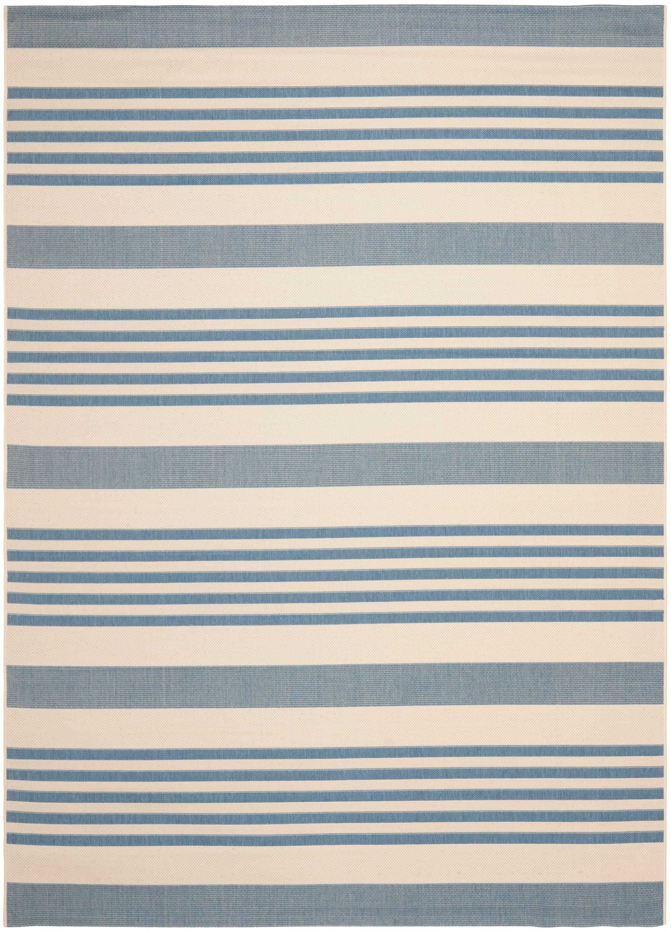 Safavieh CY6062-233-8 Courtyard Dobby 8 x 11 (ft) Loomed Polypropylene Beige/Blue Rectangular Indoor/Outdoor Stripe Coastal Area rug
