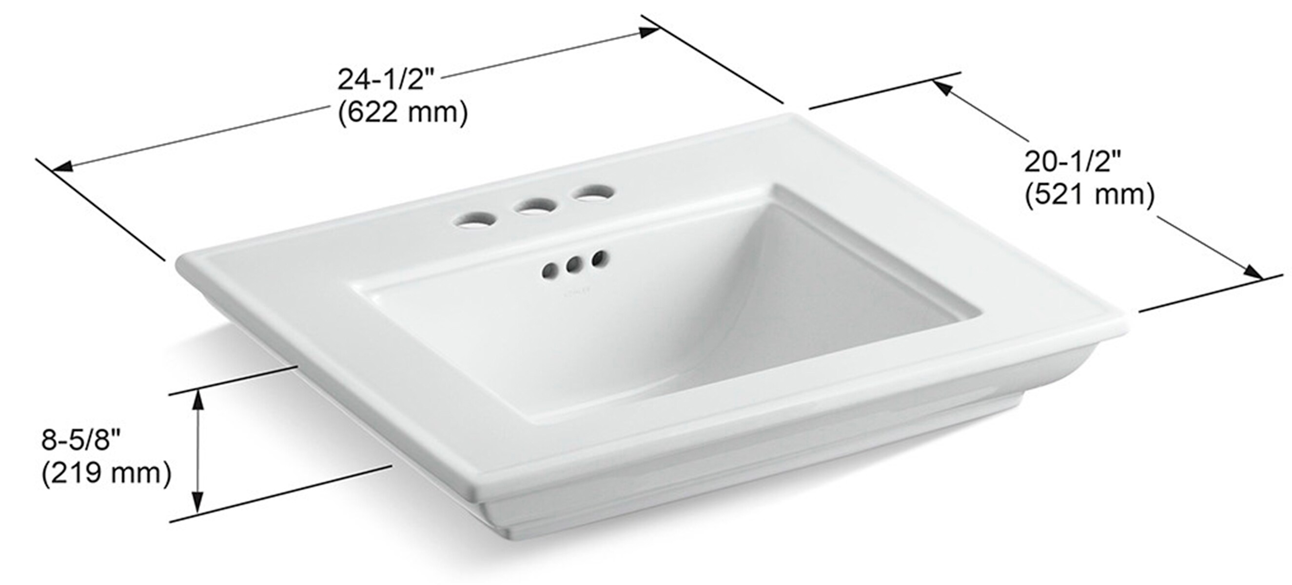 Right Hand Wall Hung Basin KW198 - sanitary ceramic - 42 x 28 x 15 cm -  glossy white