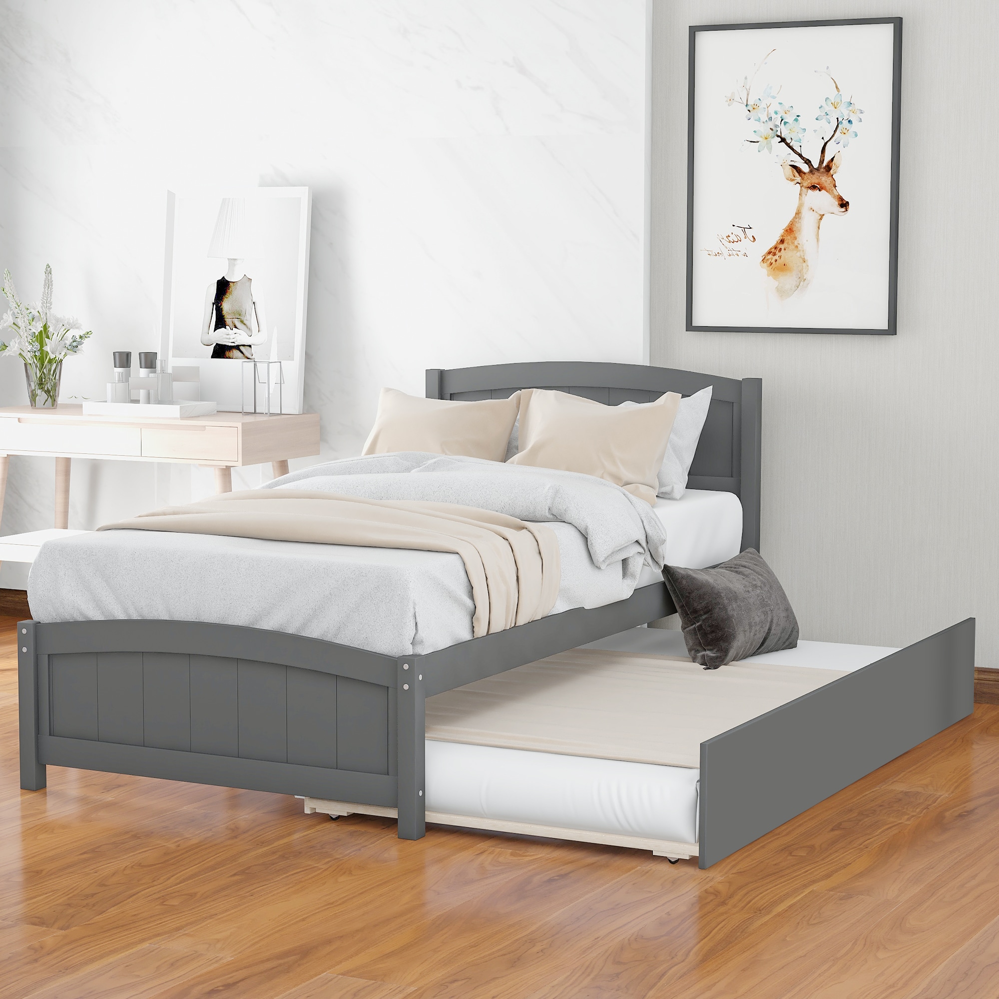 ModernLuxe WF194304AAE Twin size Platform Bed with Trundle Gray