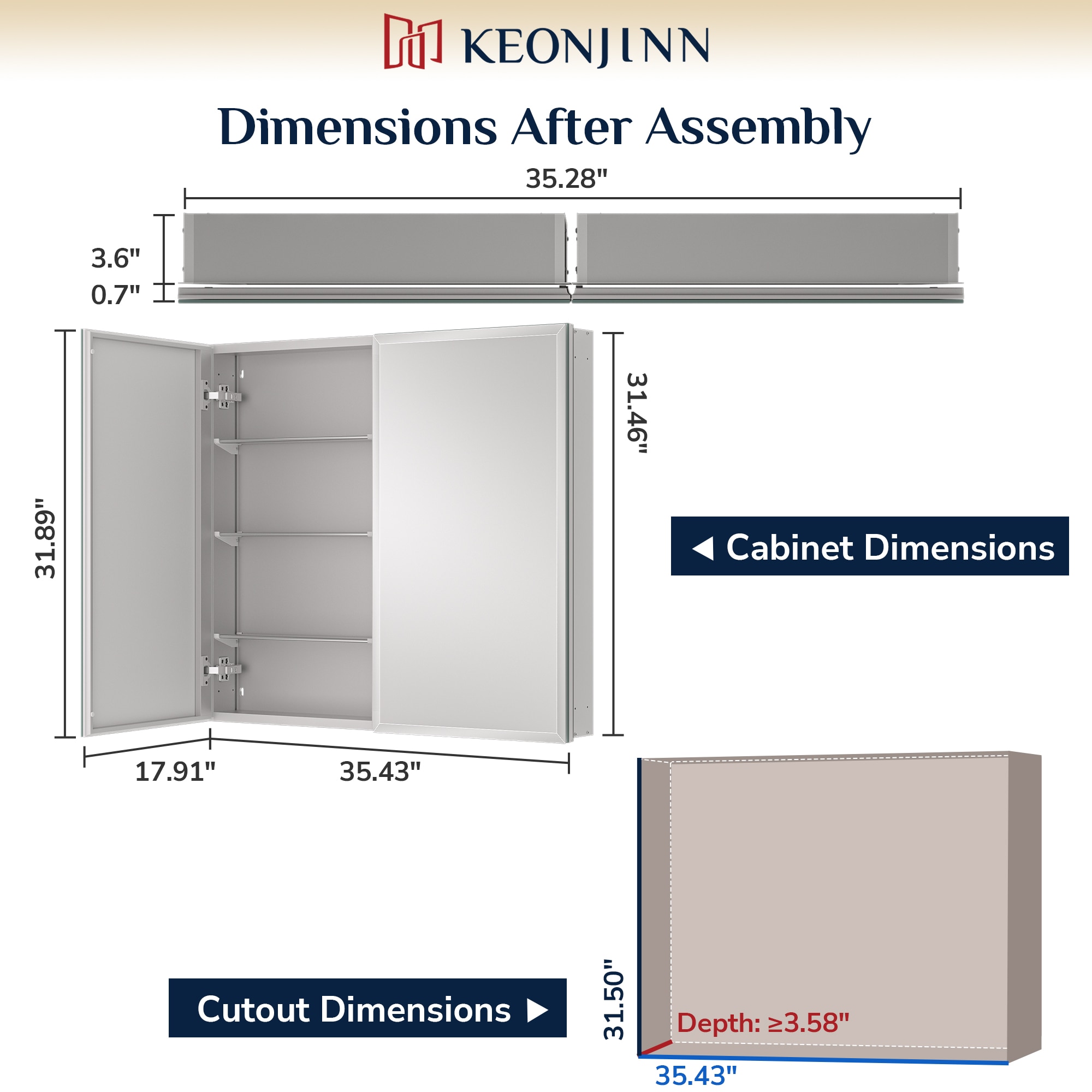 Keonjinn LW-JG-FJXP-9181-SI Bathroom-Medicine-Cabinets - View #4