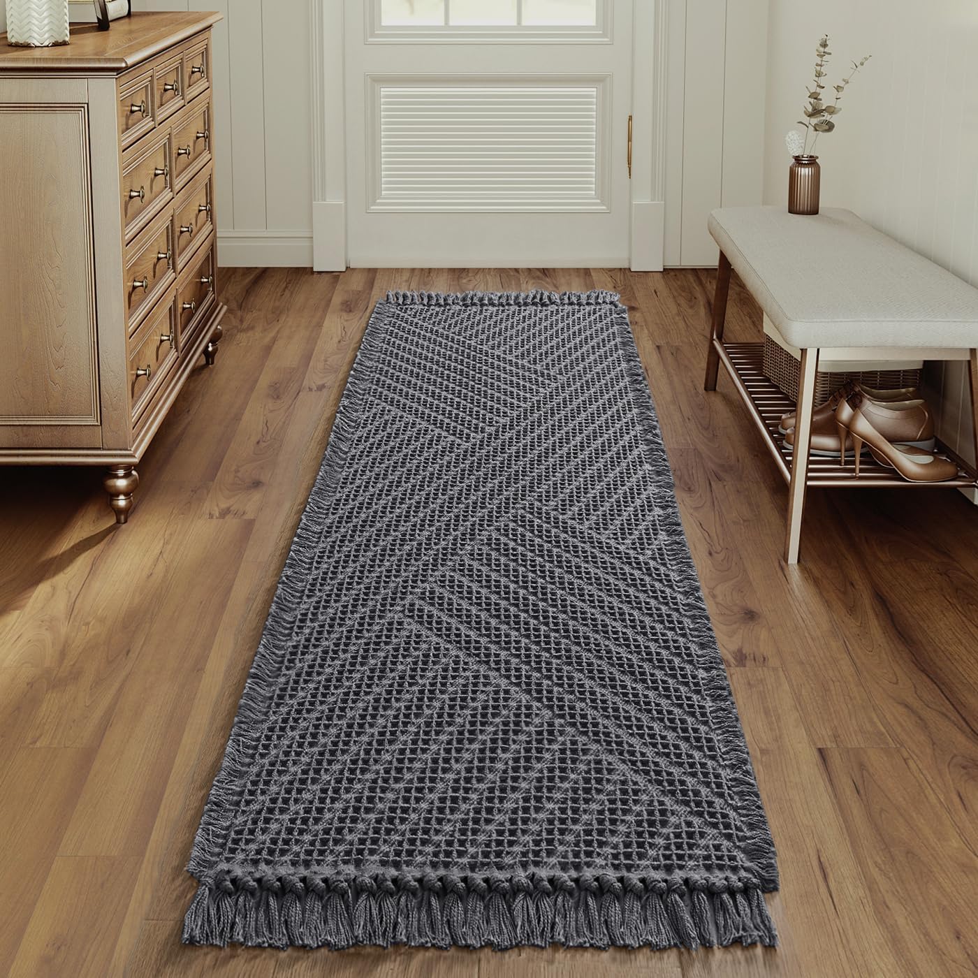 H.Versailtex  Waffle Bath Mat 24 x 36 in Super Absorbent NonSlip Machine Washable Boho Irish Cream