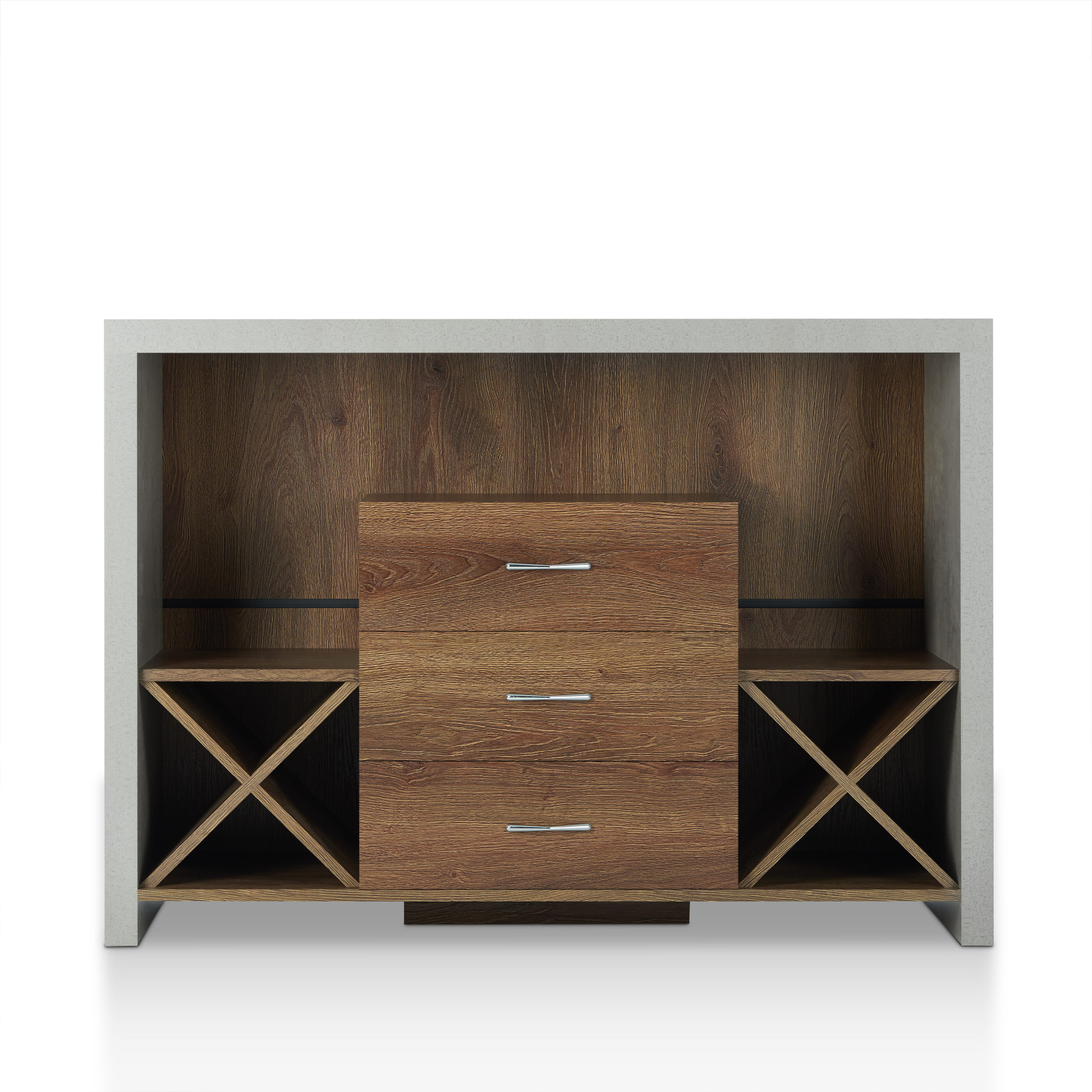 Furniture of America FGI-1771C21 Chestertown Contemporary/Modern Distressed Walnut and Cement Buffet with Wine Storage