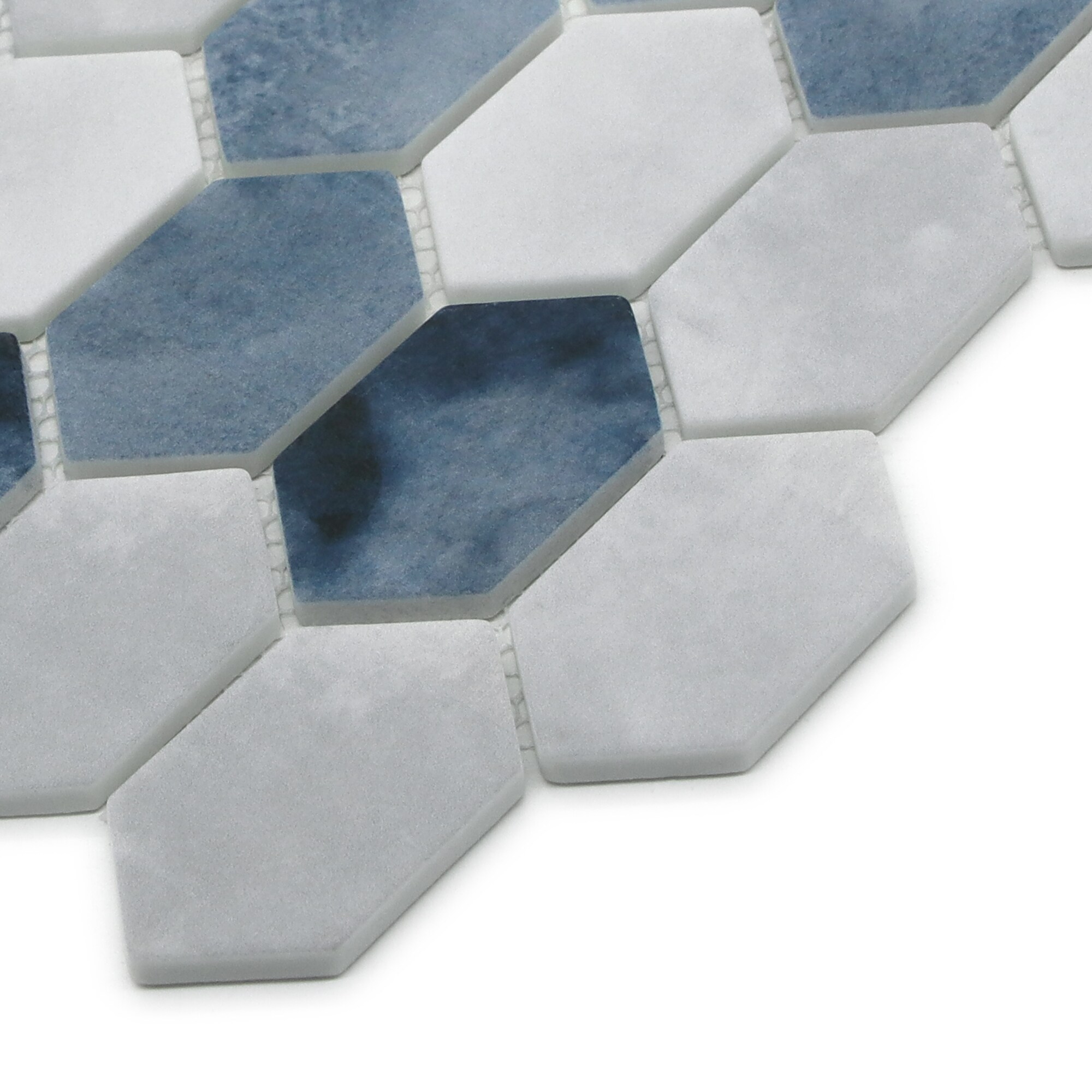 SUNWINGS Blue 10-in x 11-in Matte Recycled Glass Hexagon Marble Look Floor and Wall Tile (8-sq. ft/ Carton)