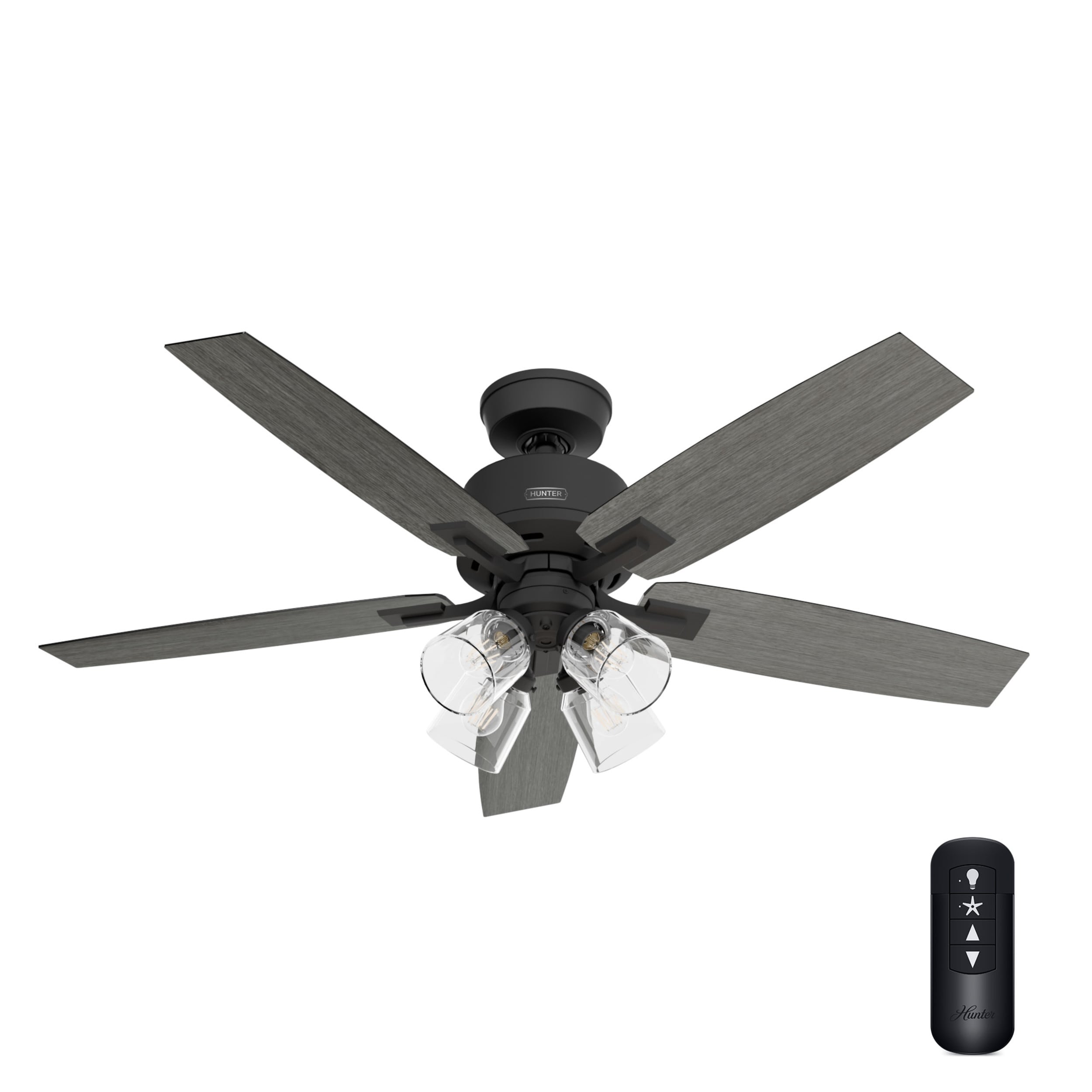52" Matte Black Ceiling Fan with LED Light and Remote