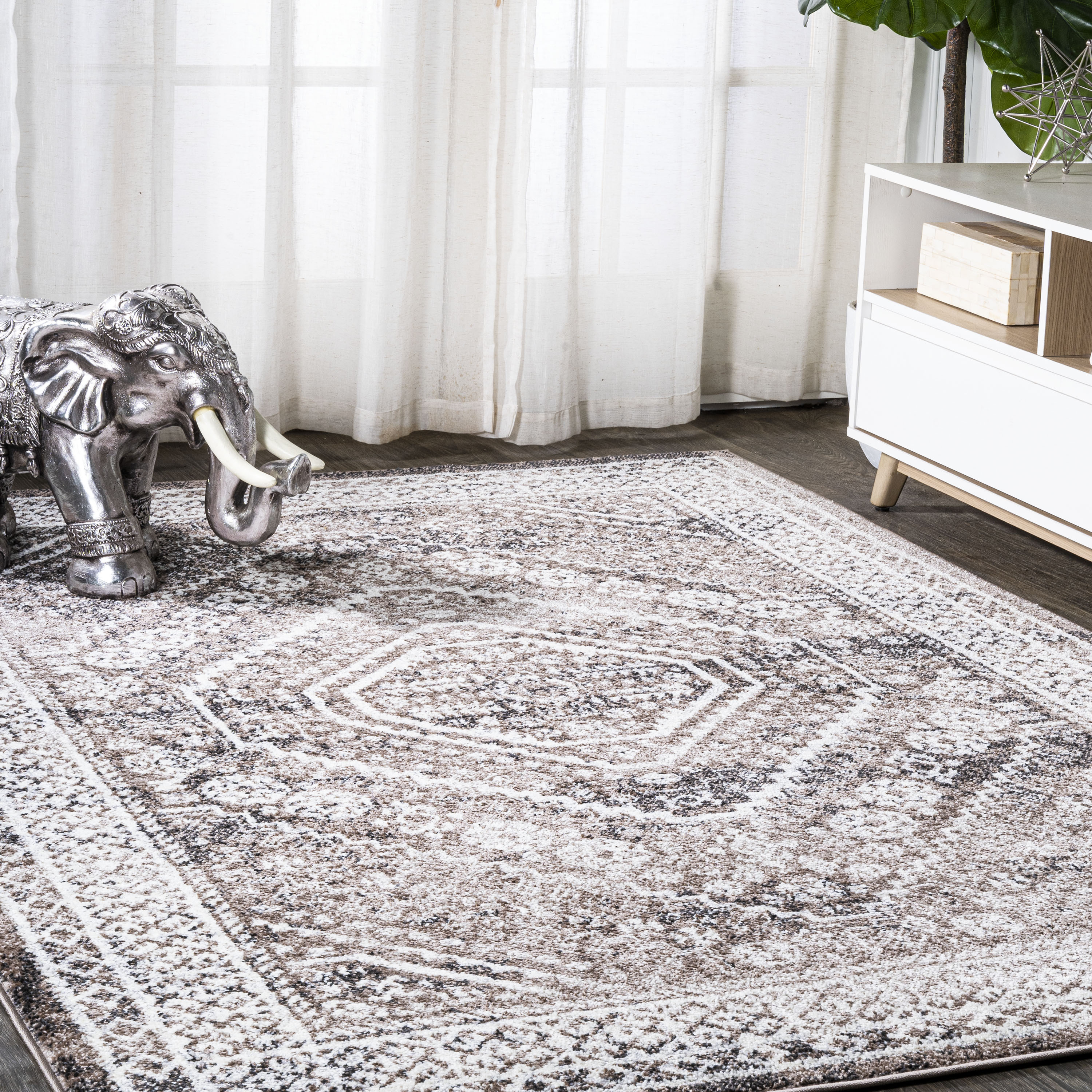 JONATHAN  Y MDP501B-8 MODERN PERSIAN Boho 8 x 10 (ft) Loomed Polypropylene Brown/Ivory Rectangular Indoor Medallion Persian Area rug