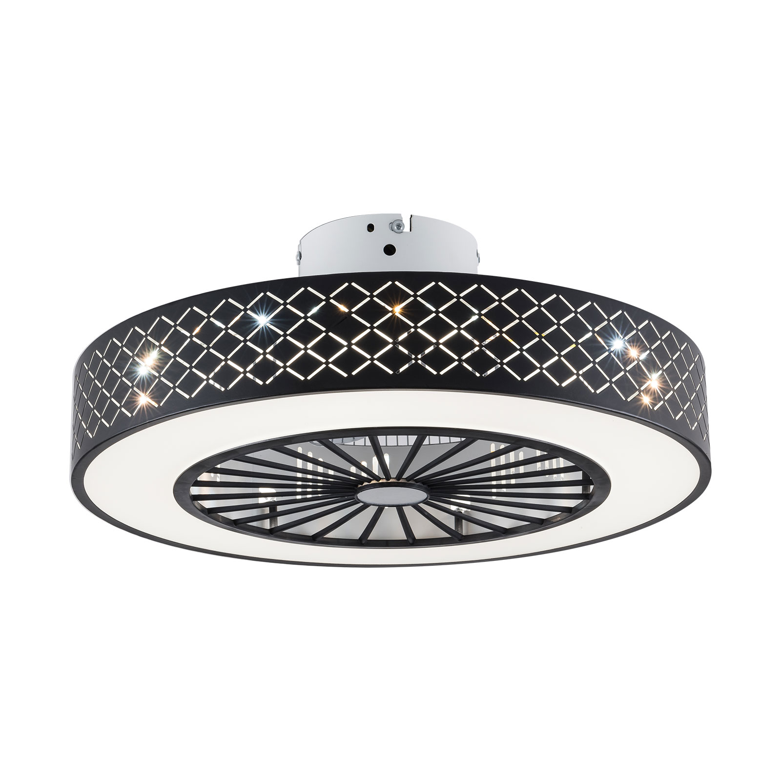 Oukaning HG-HCXLST-5470-US 20-in Color-Changing Integrated LED Flush Mount Black Round Grid Dimmable with ABS Blades Fandelier Ceiling Fan With Light - Remote Included ( 5 -Blade )