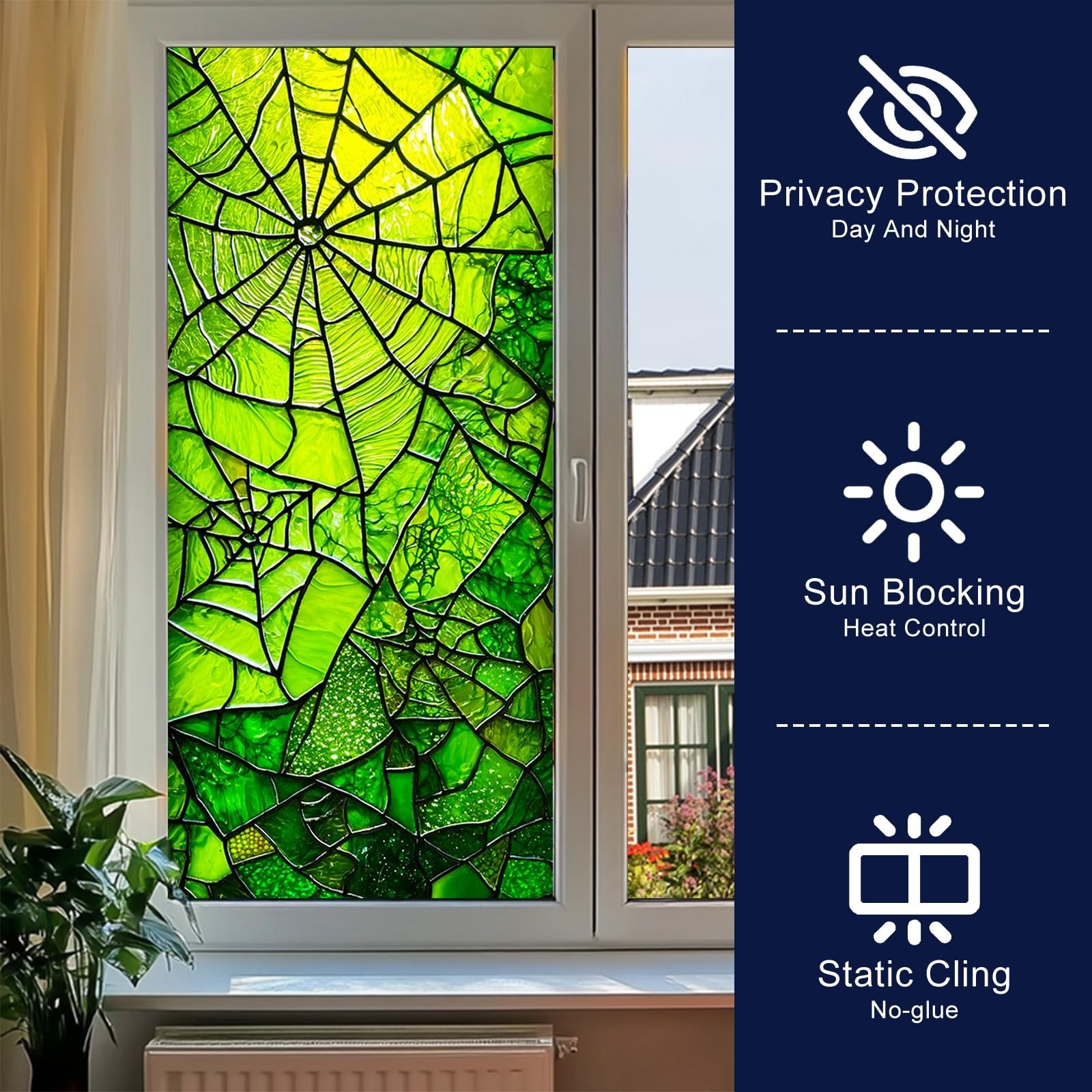 LAIFUCAM Halloween Spider Web Mosaic Window Cling 18 x 39 Inch
