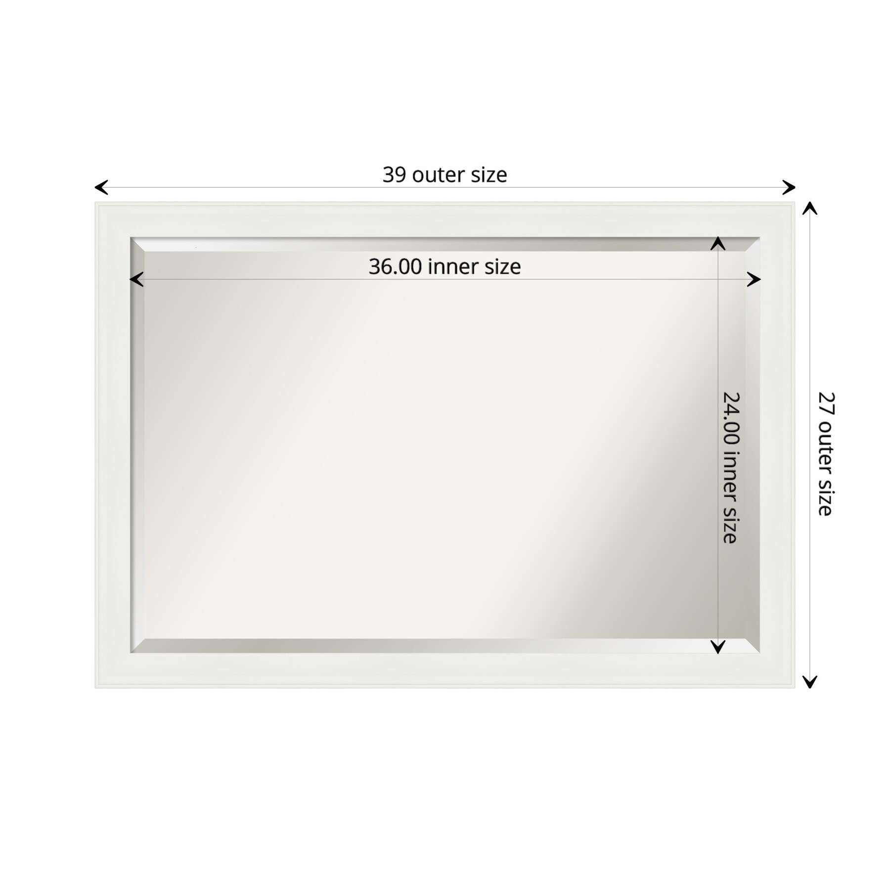 Vanity White Rectangular Beveled Wall Mirror