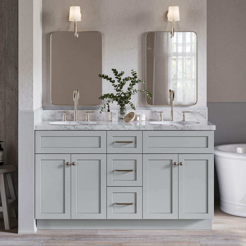 ARIEL F061DCWOVOGRY Hamlet 61-in Grey Undermount Double sink Bathroom Vanity with Carrara White Marble Marble Top