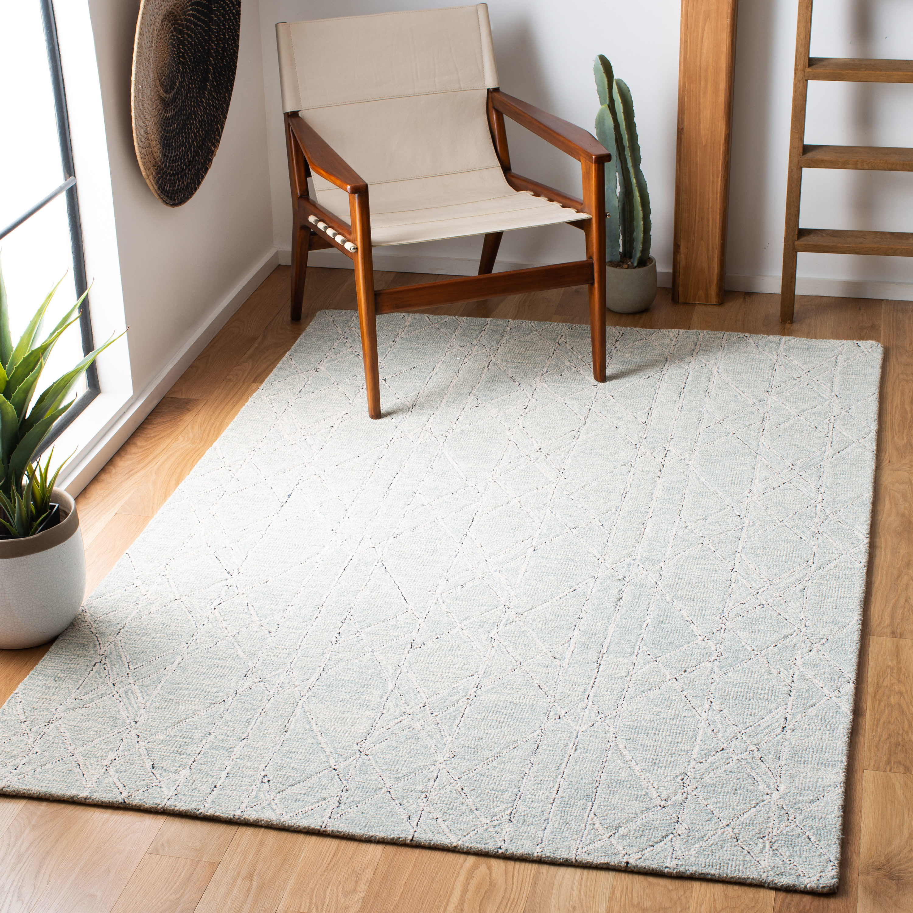 Handmade Light Blue Wool Tufted Reversible Square Rug