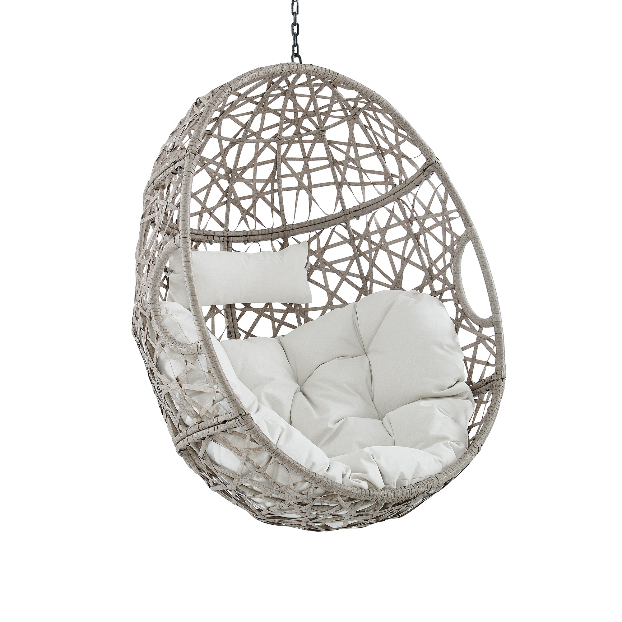 Egg Chair Wicker Black Metal Frame Egg Chair with Off-white Olefin Cushioned Seat | - PEAK HOME FURNISHINGS 970185BC