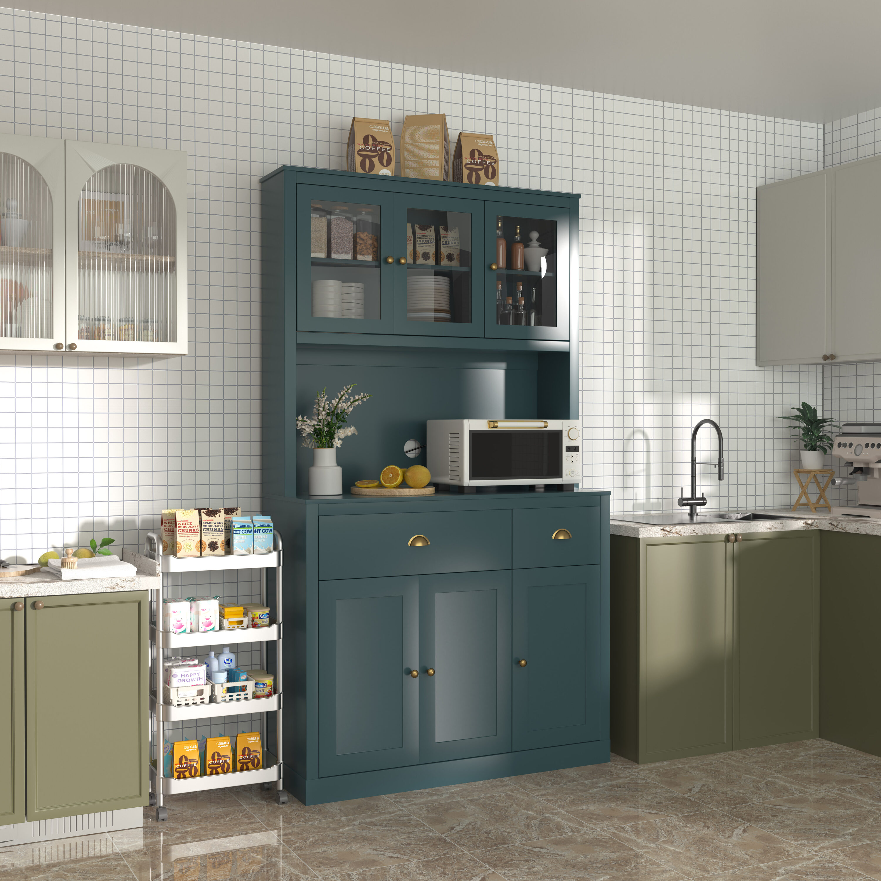 VEIKOUS HP0405-03BU-1 Contemporary/Modern Blue Cedar Pantry with Wine Storage