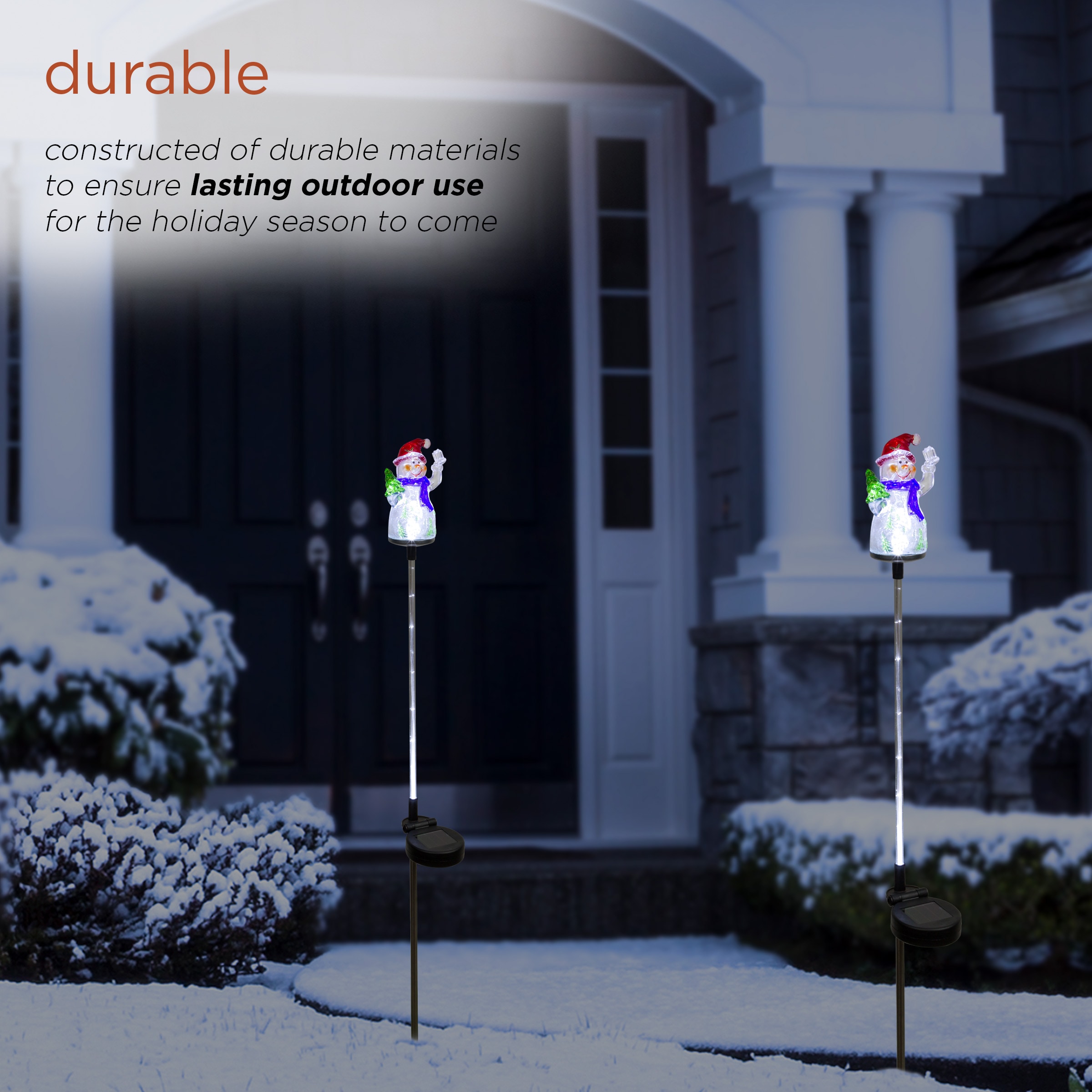 34" Tall Solar Snowman Fiber Optic LED Garden Stakes, Set of 2