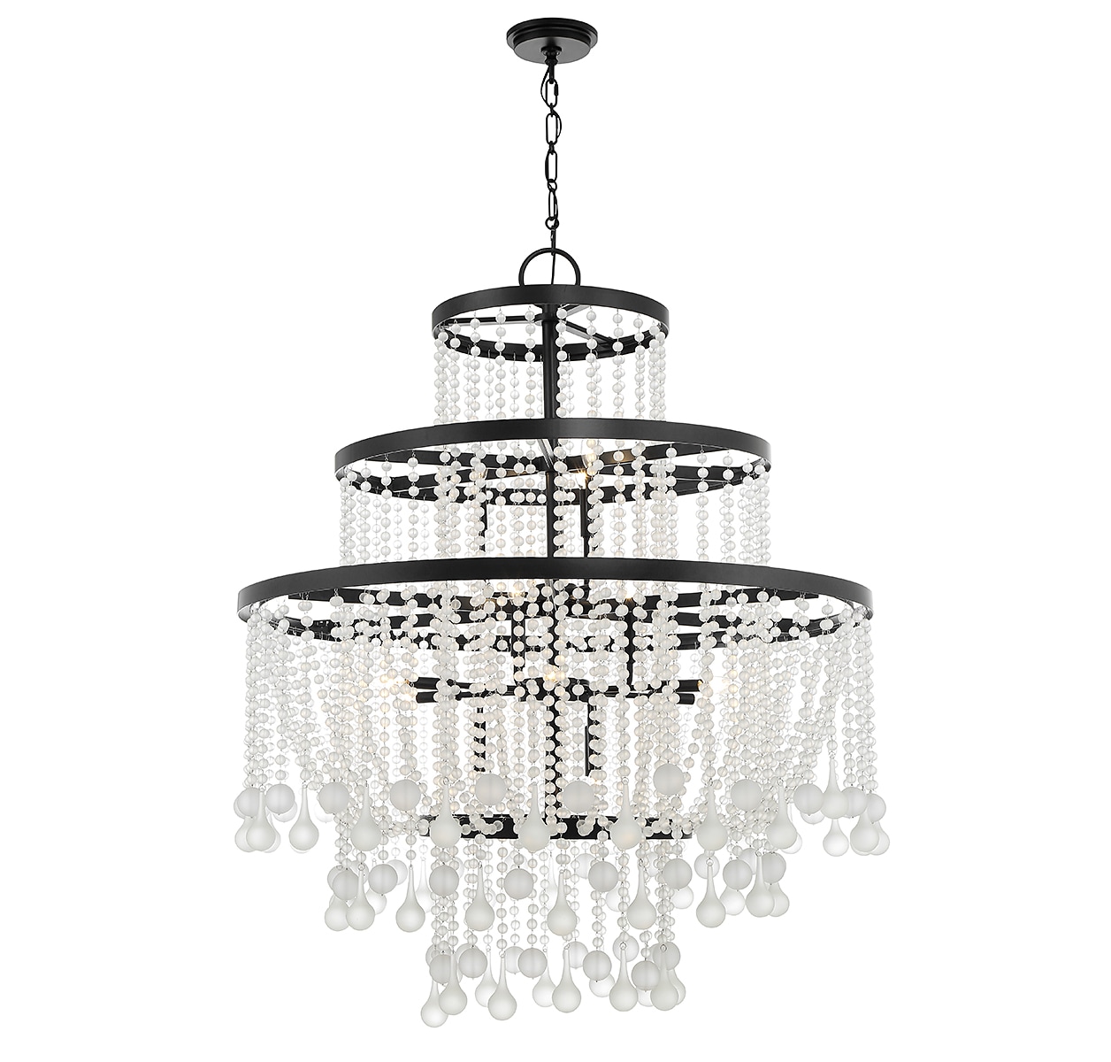 Luna Matte Black 15-Light Chandelier with Frosted Crystal