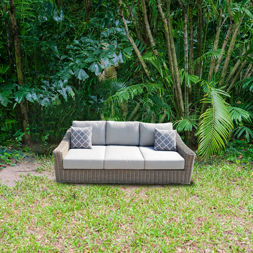 Teva Furniture Tulum Wicker Outdoor Sofa with Light Gray Cushions and ...